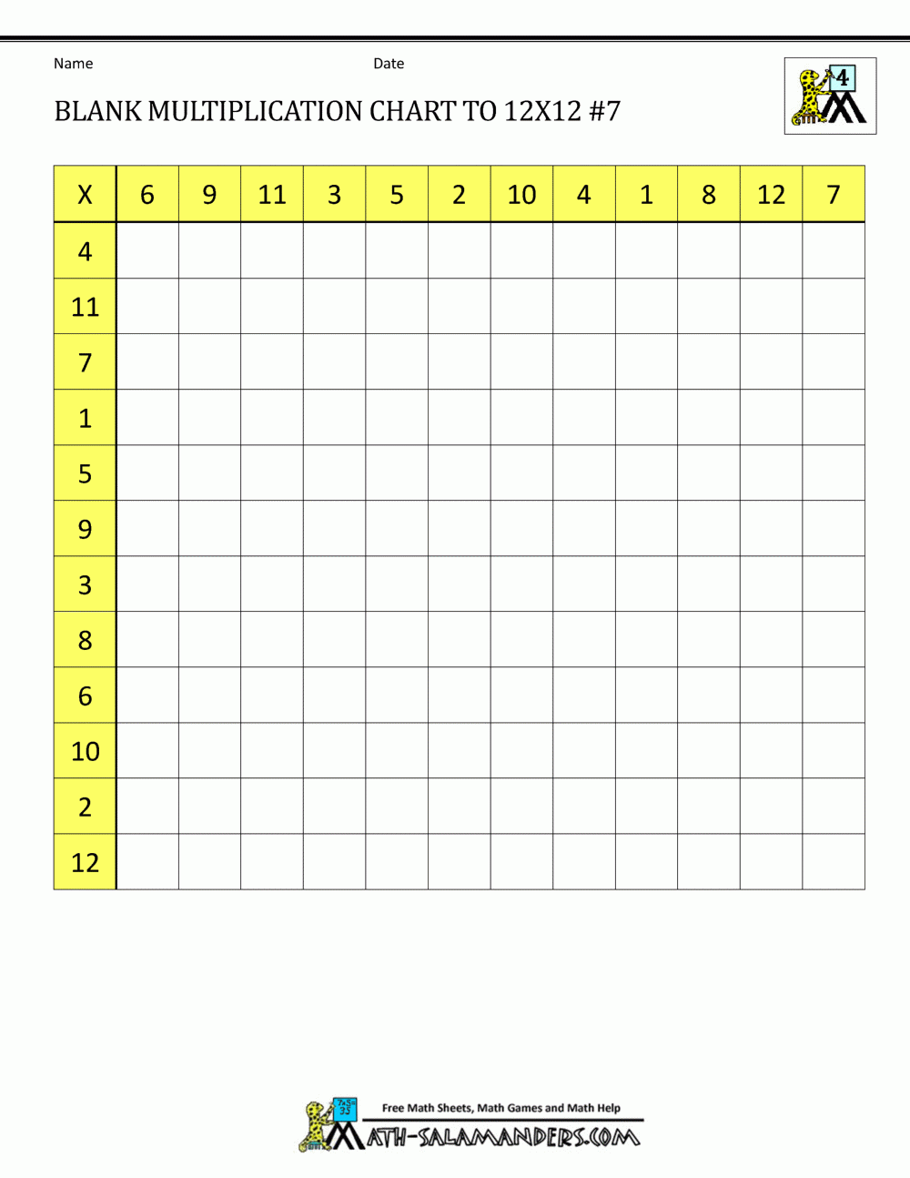 blank times table chart printable