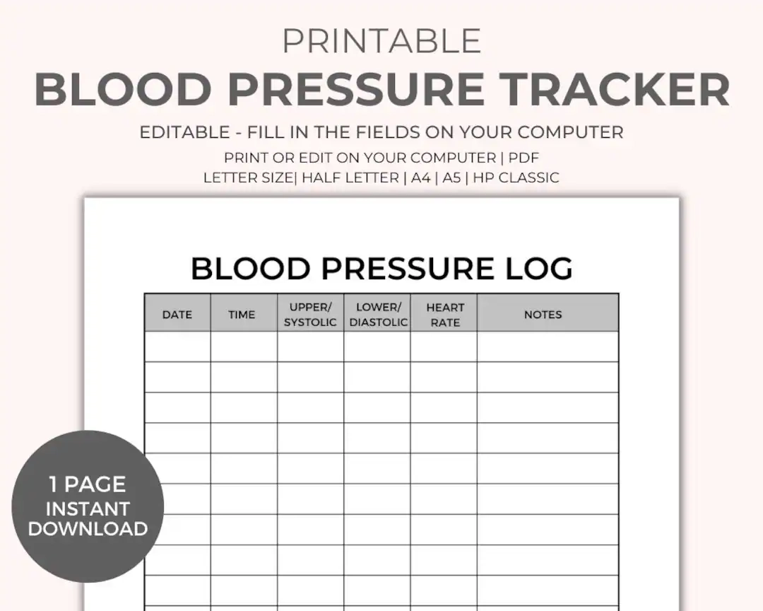 Blood Pressure Chart Printable Instant Download Medical Tracker Editable Blood Pressure Tracker BP Tracker Blood Pressure Log Etsy Norway