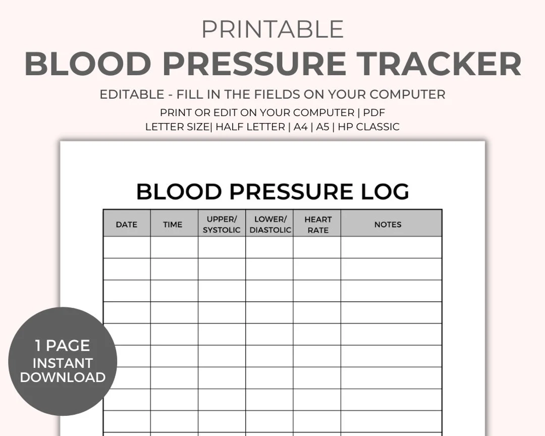 Blood Pressure Chart Printable Instant Download Medical Tracker Editable Blood Pressure Tracker BP Tracker Blood Pressure Log Etsy Norway