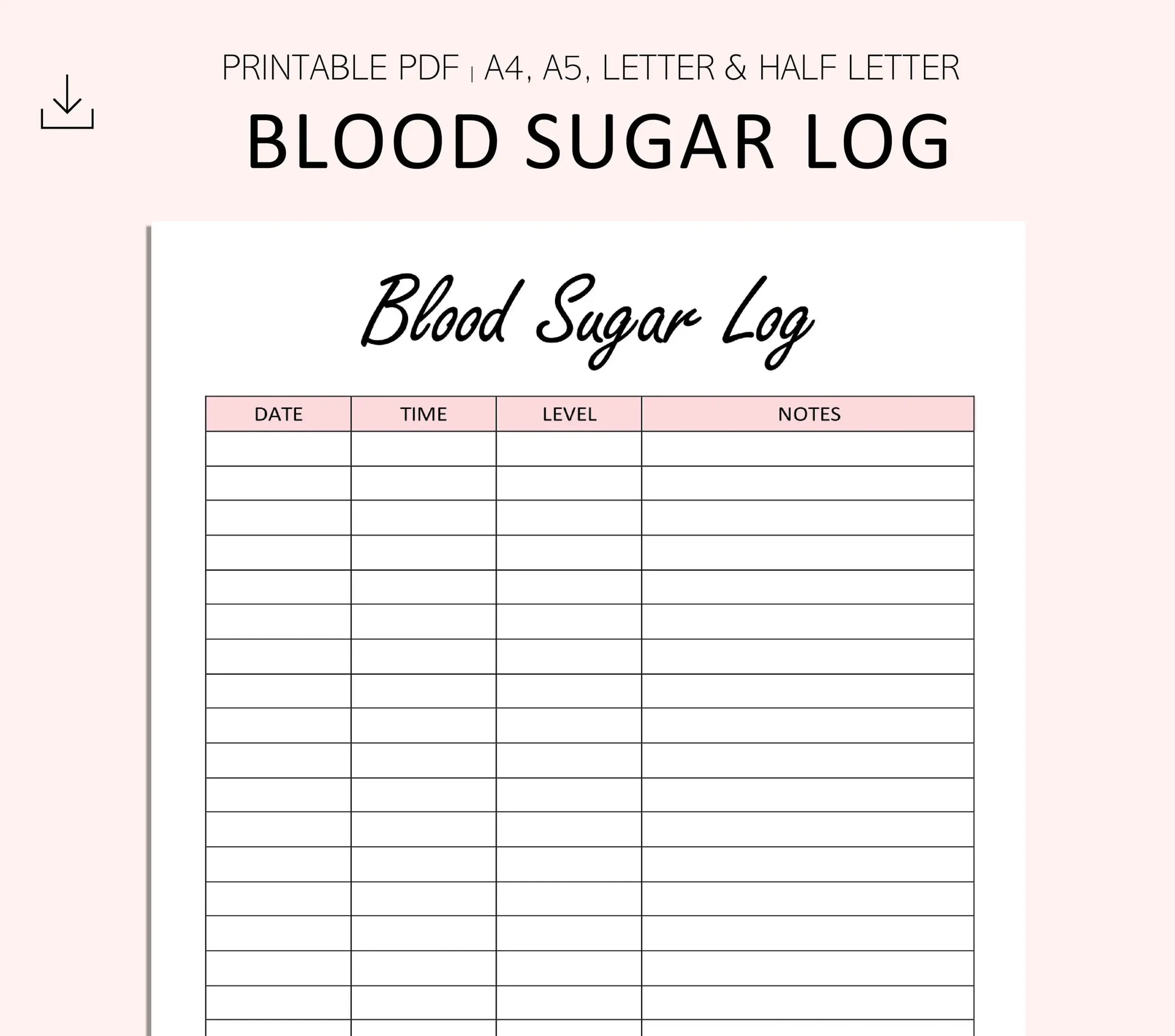 Blood Sugar Log Printable Blood Sugar Reading Tracker Blood Glucose Tracker Diabetes Printable PDF A4 A5 Letter Half Letter Etsy