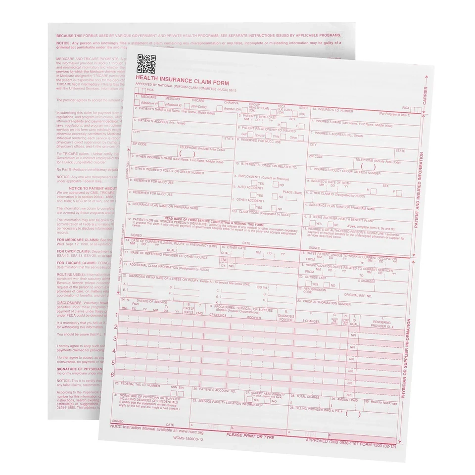 Blue Summit Supplies Medical Claims Forms CMS 1500 500 Pack