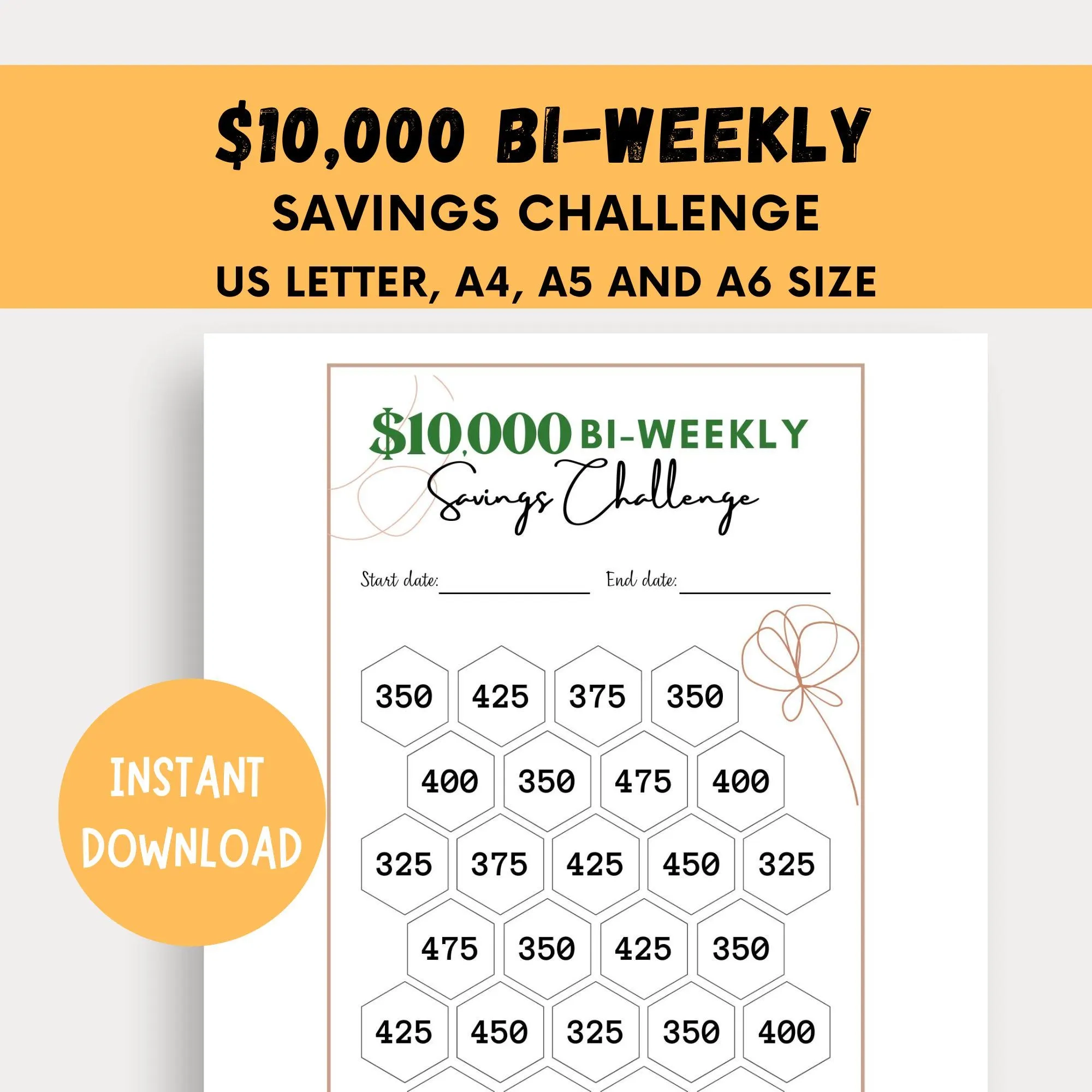 Boho 10K Savings Challenge Bi weekly Tracker Printable PDF Etsy