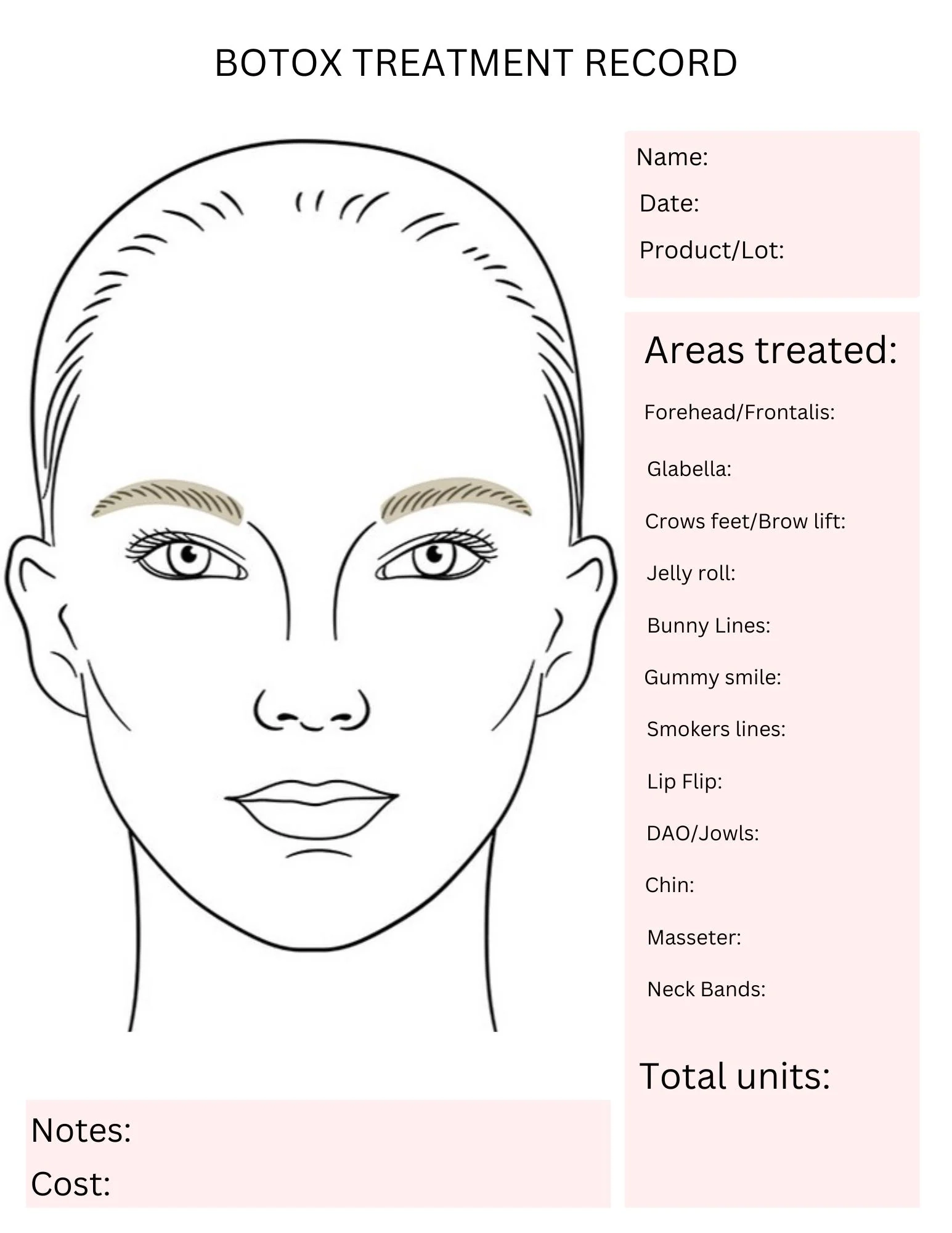 Botox Face Chart Etsy