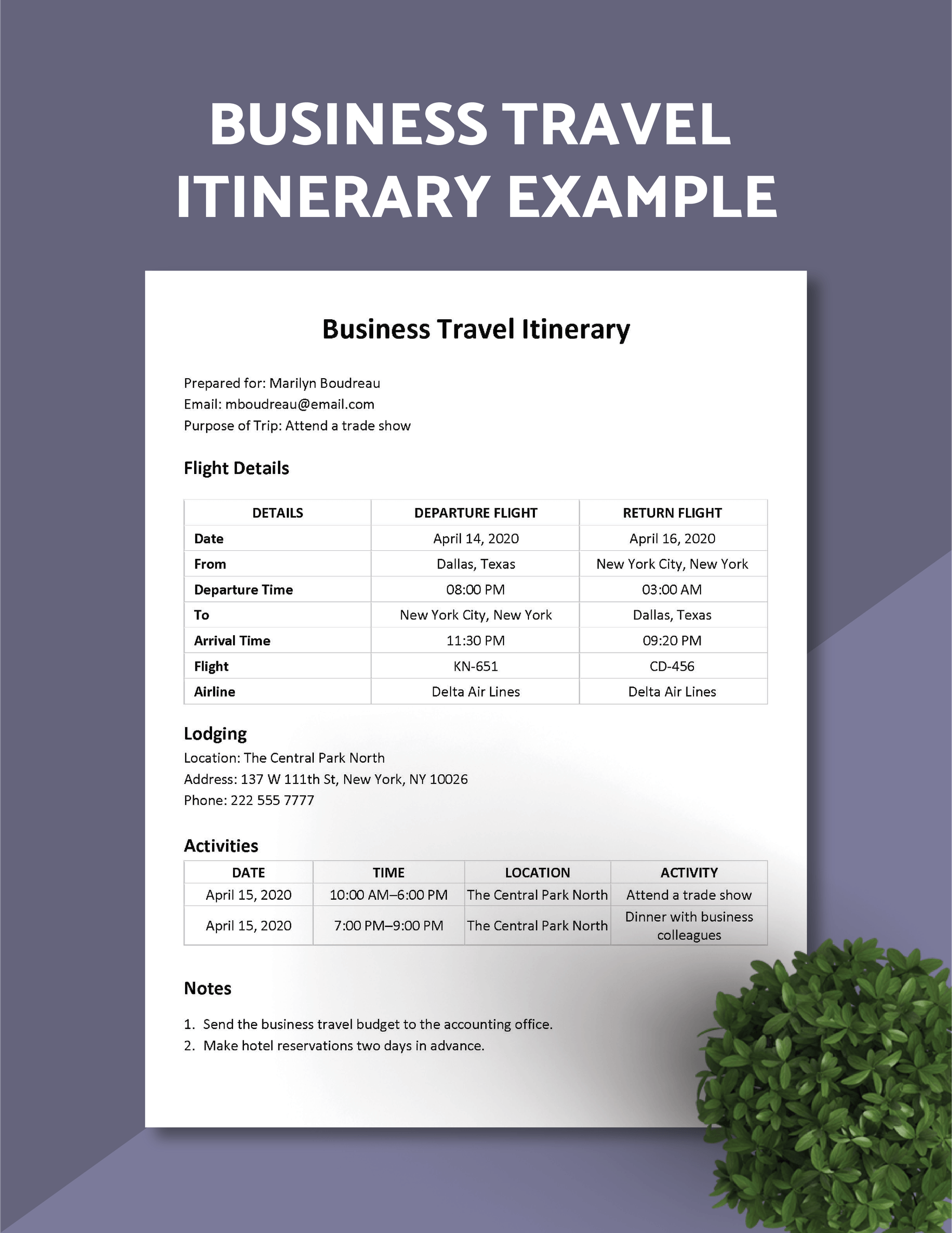 Business Travel Itinerary Example Template In Word Google Docs Pages Download Template