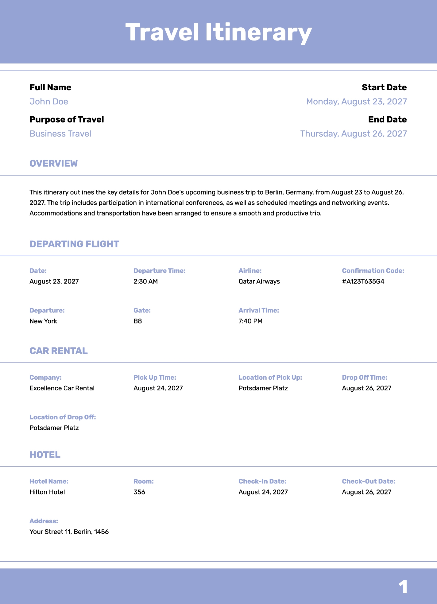 Business Trip Itinerary Free Google Docs Template Gdoc io