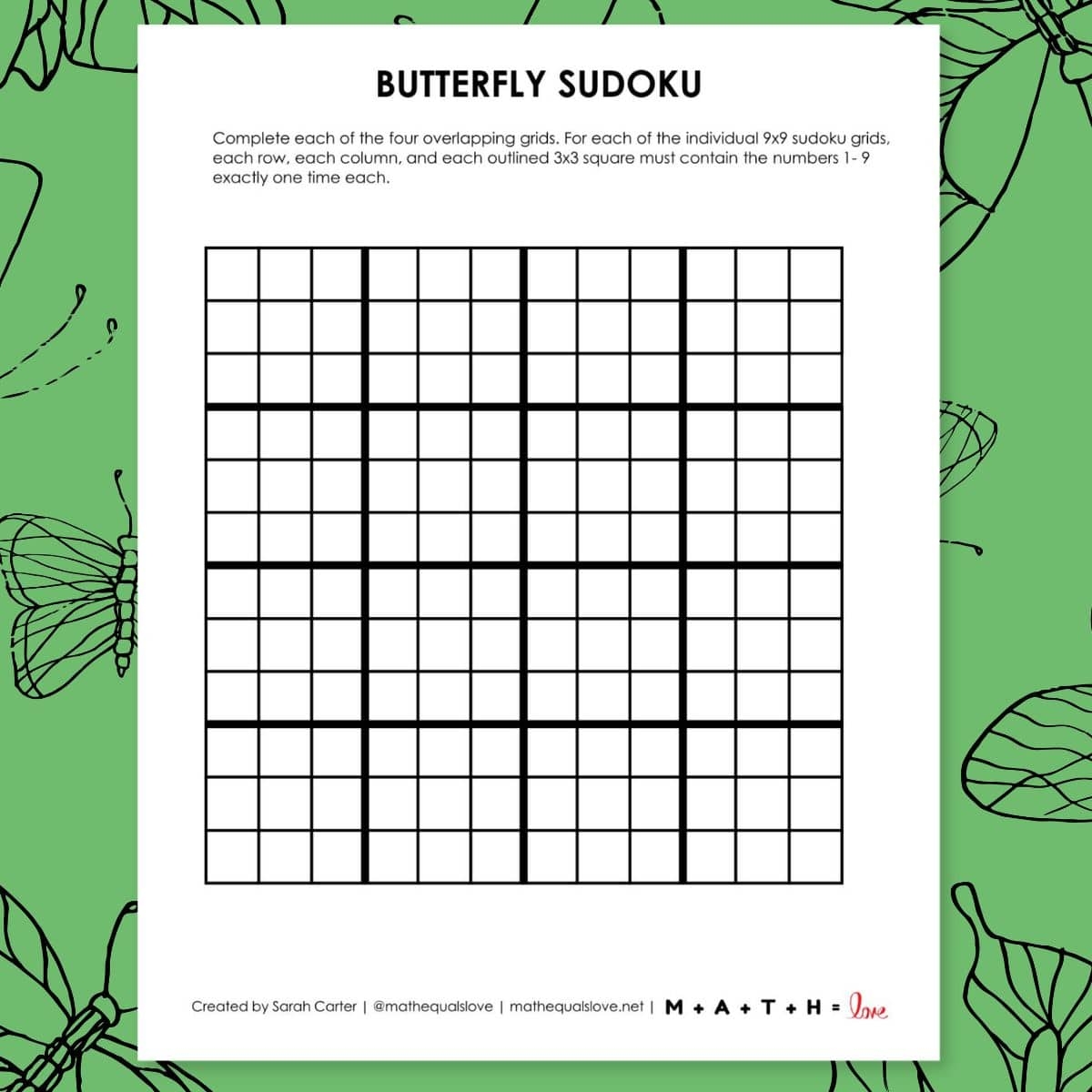 Butterfly Sudoku Blank Grid Printable Math Love