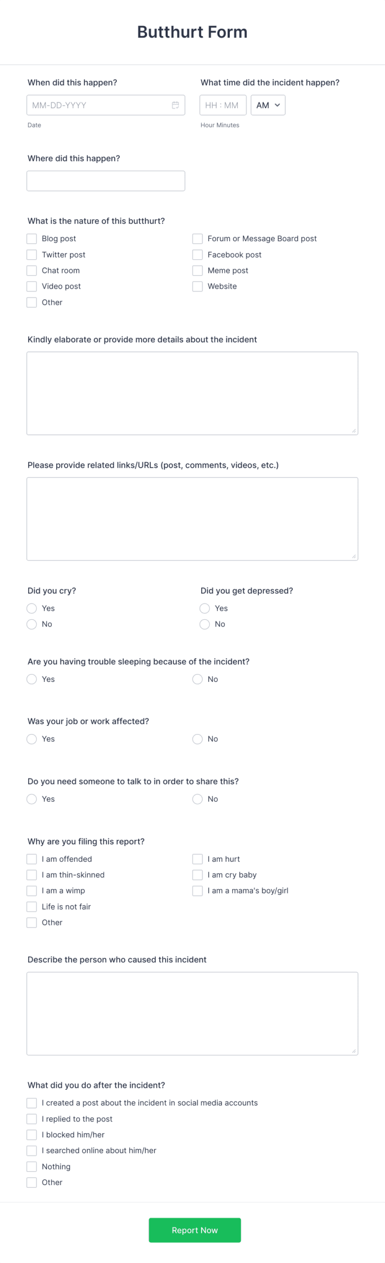 Butthurt Form Template Jotform