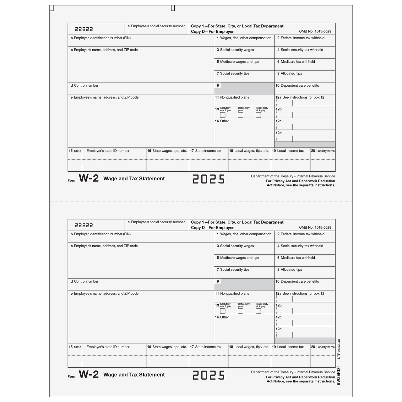 BW2ERD105 Form W 2 Copy 1 D Employer State City Or Local And Record Copy BrokerForms