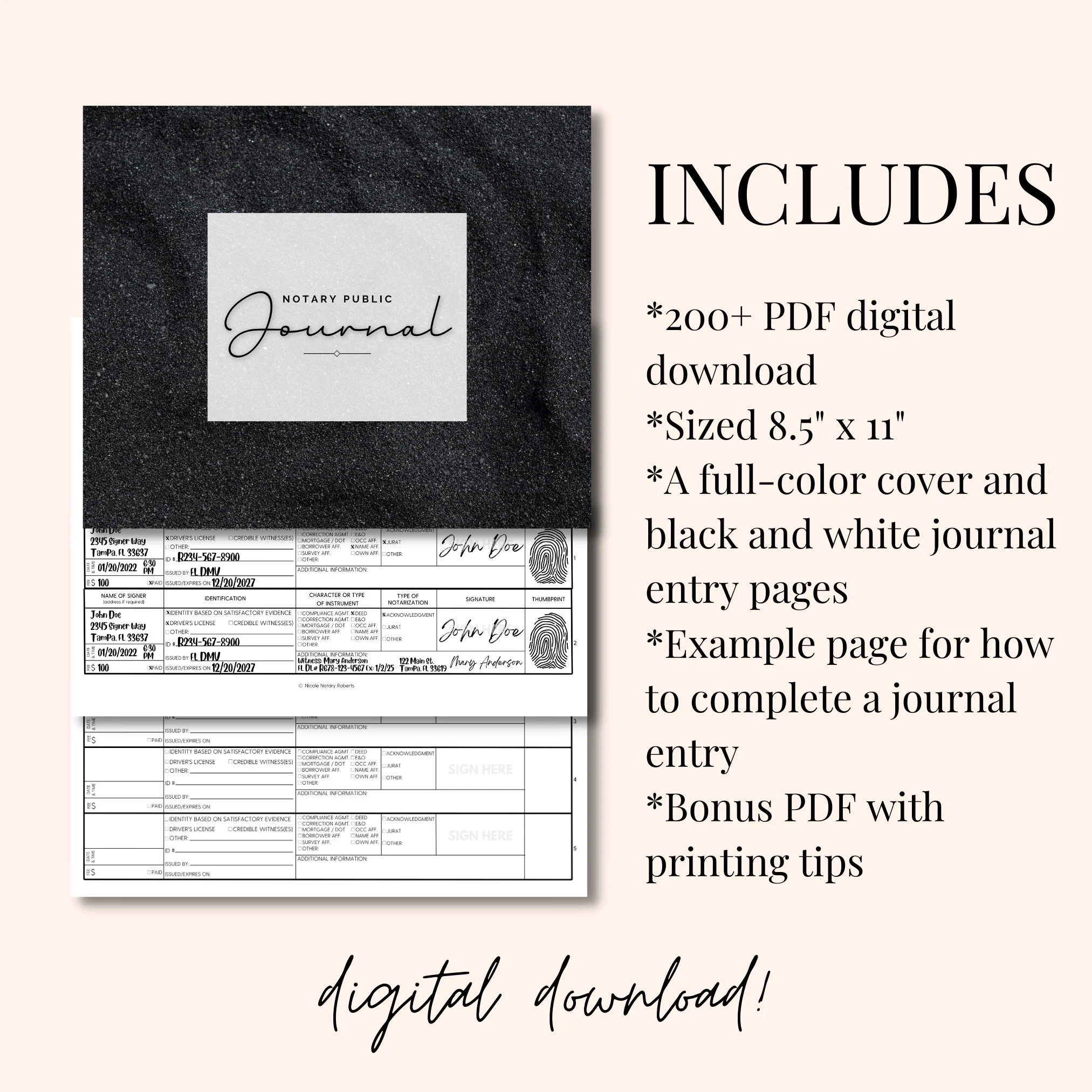 California Notary Journal Black Cover 200 Pages digital Download Etsy