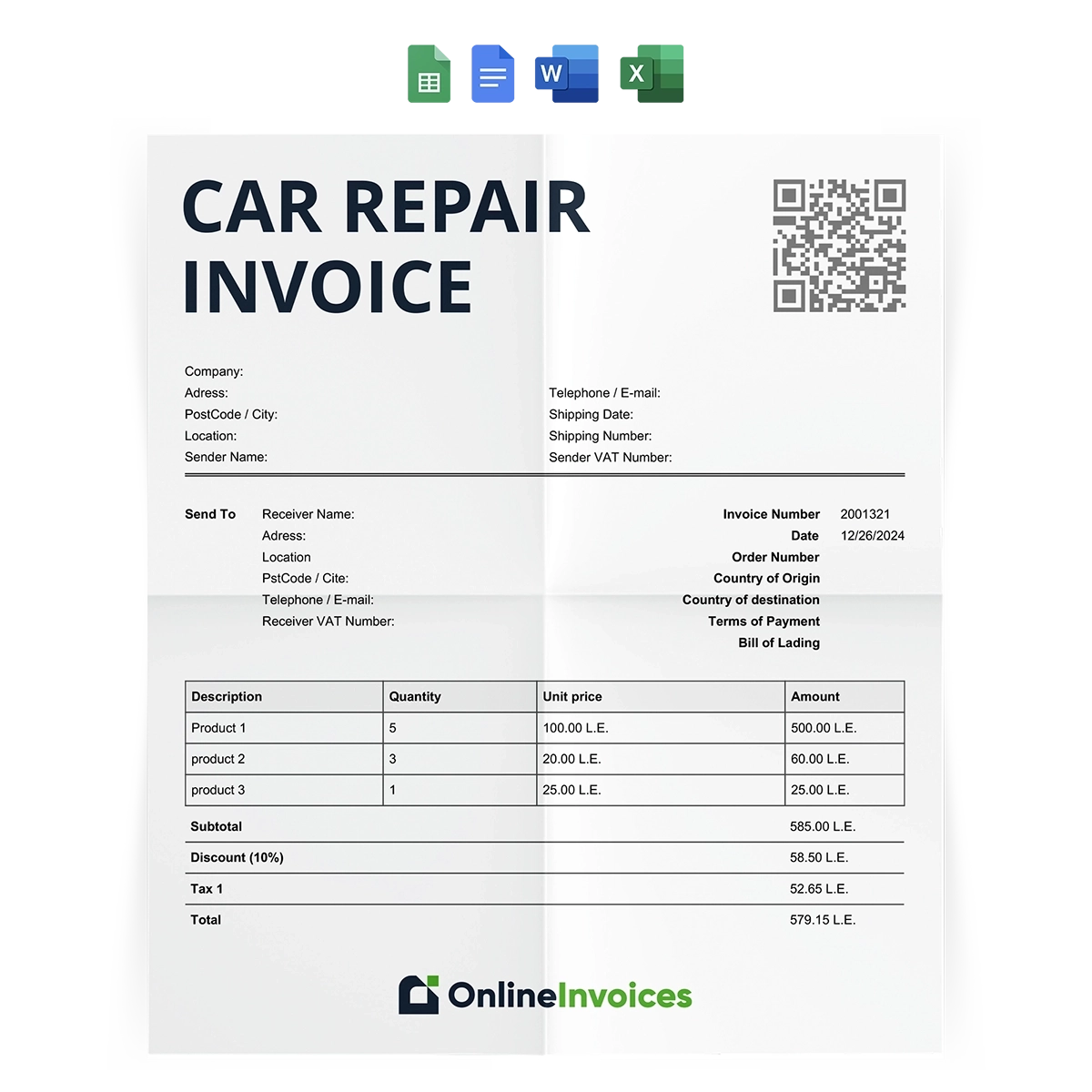 Car Repair Invoice Template Free Download Word Excel Google Docs And Sheets