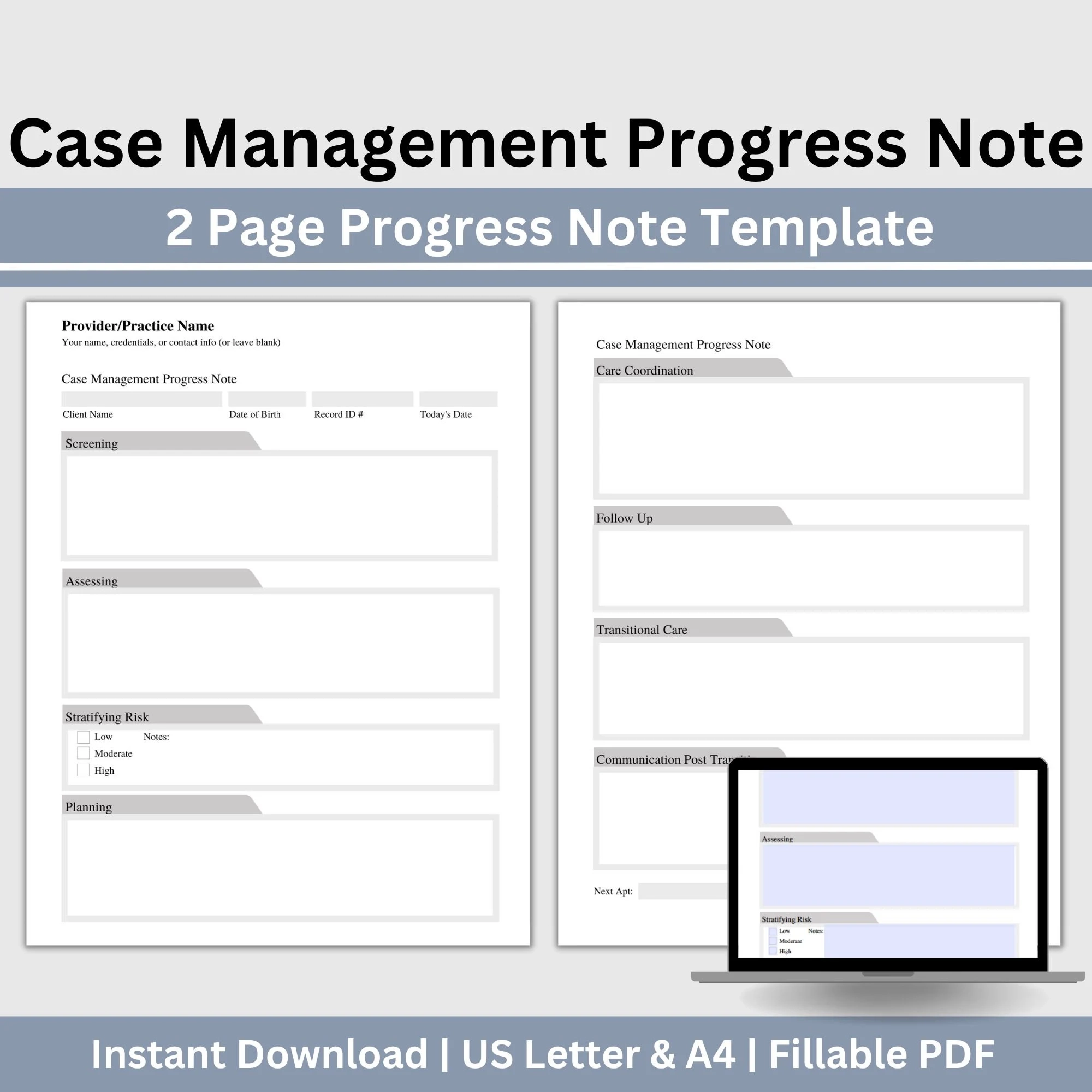 Case Management Progress Note Template Fillable PDF For Social Workers US Letter A4 Etsy