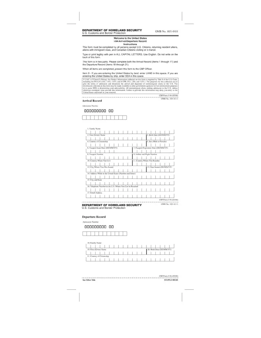 Cbp Form I 94 Fill Out Printable PDF Forms Online