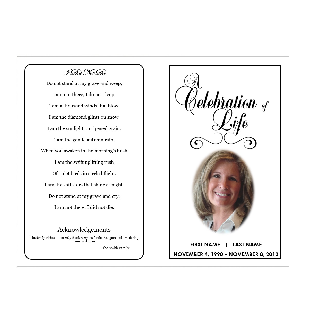 Celebration Of Life Funeral Pamphlets