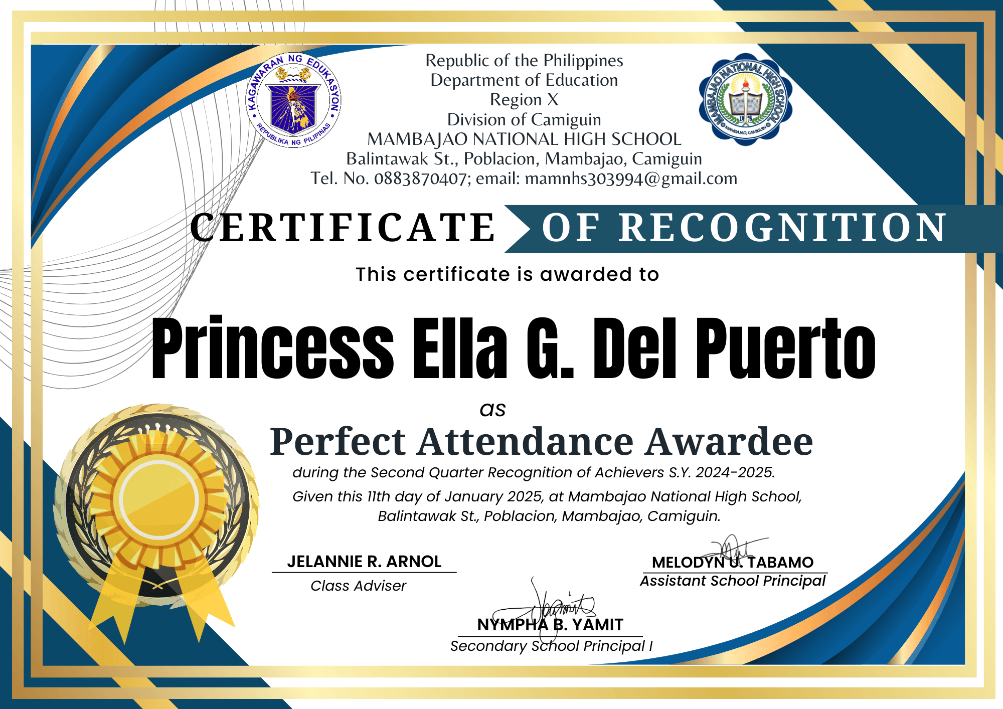 Certificate For Perfect Attendance By Jelannierequina143 Raket PH