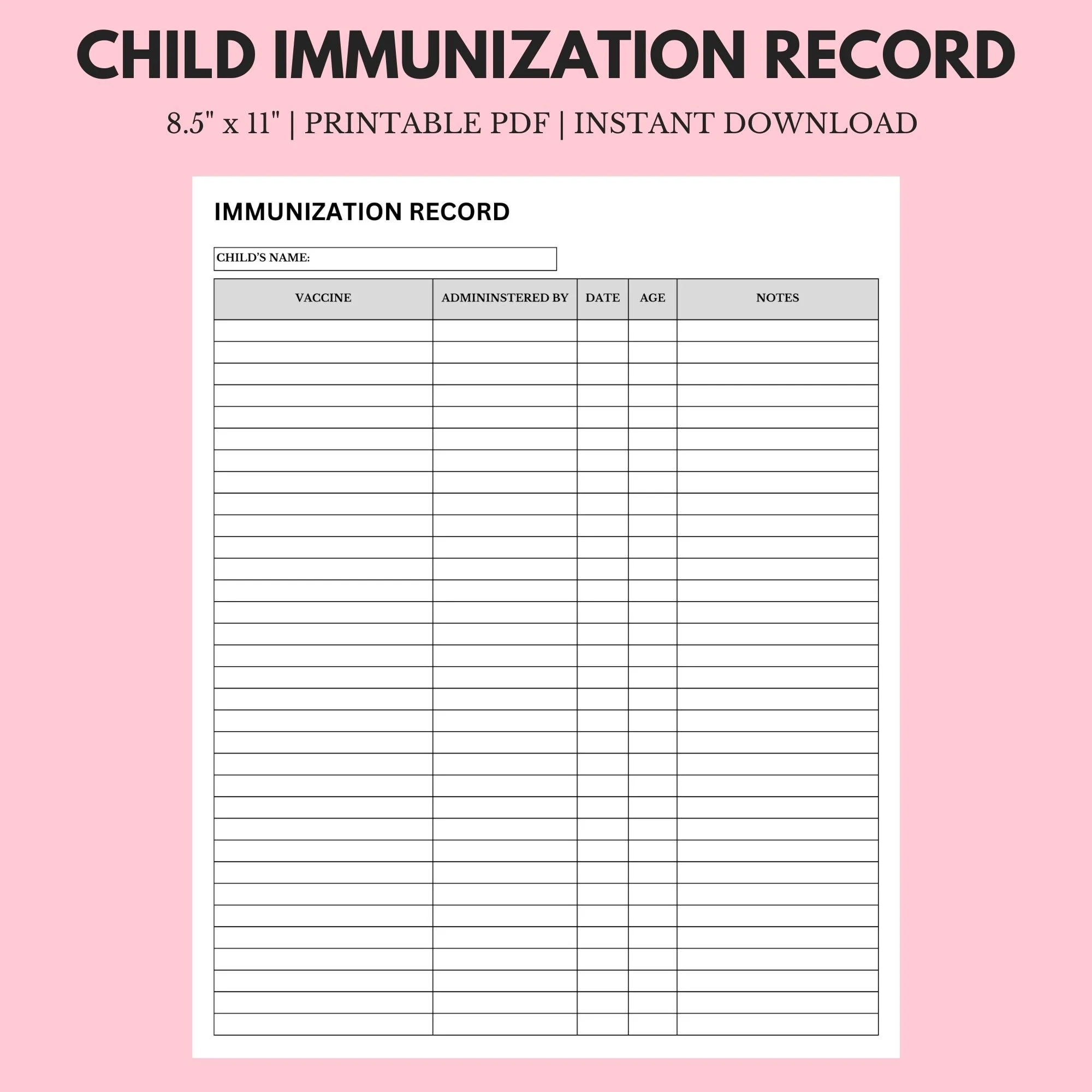free printable immunization record forms