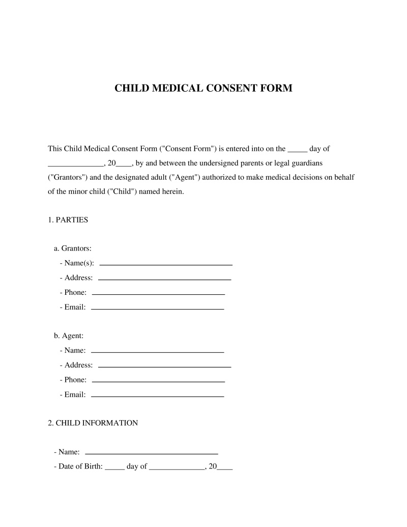 Child Medical Consent Form LegalTemplates
