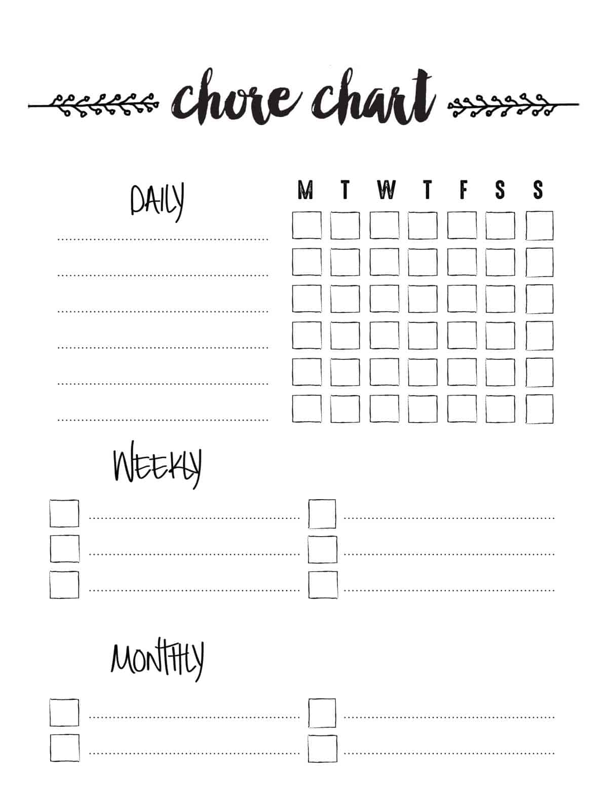 free printable printable chore chart