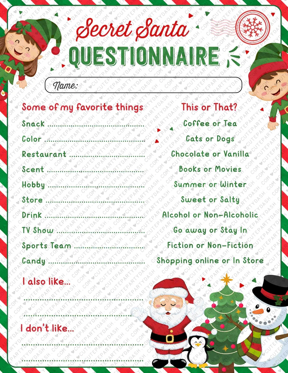 secret santa forms free printable
