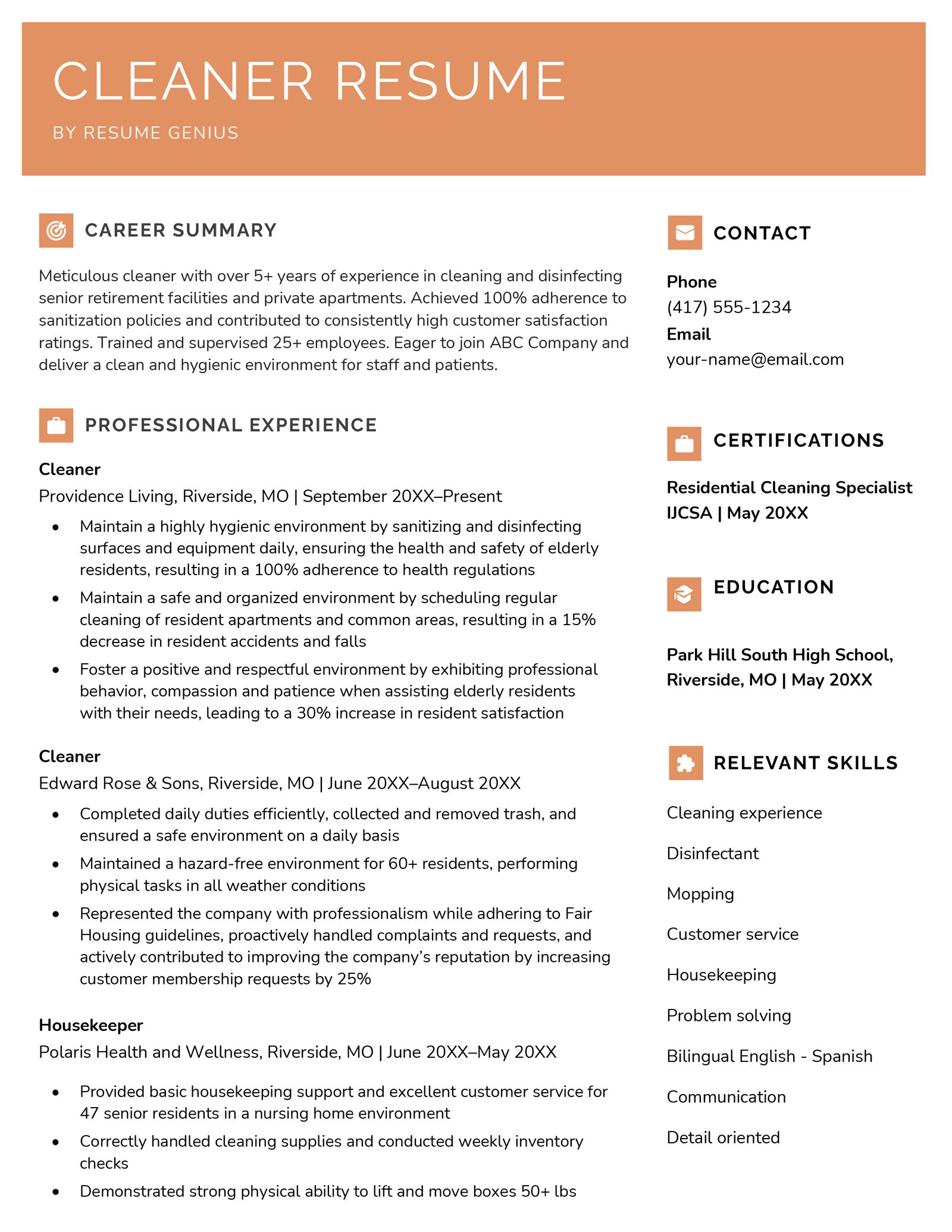 Cleaner Resume Examples Writing Tips