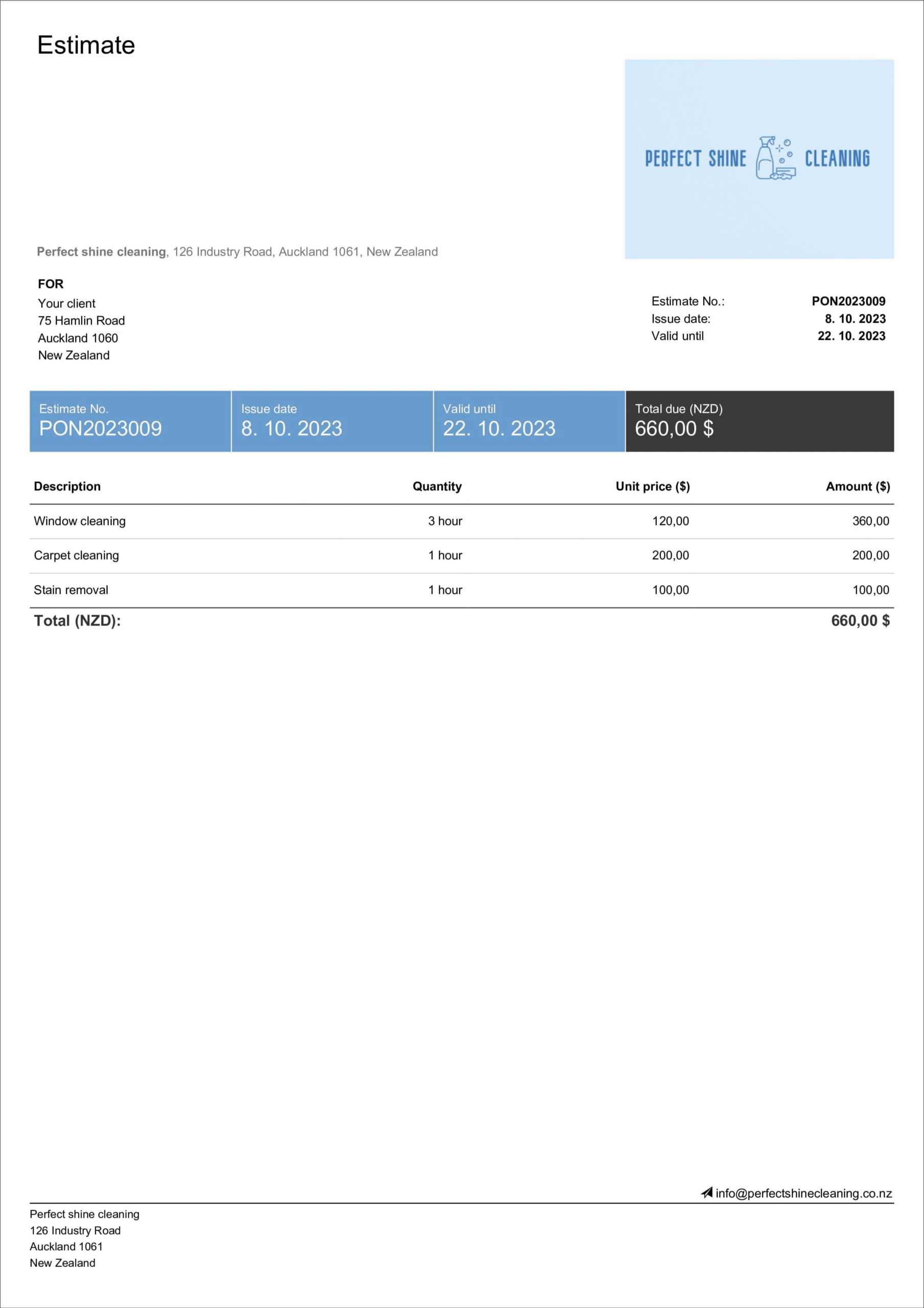 Cleaning Estimate Template Free Printable Billdu
