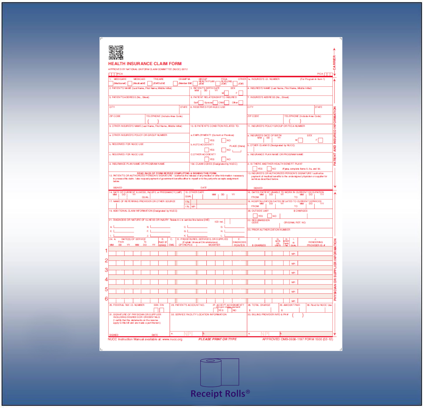 CMS 1500 Insurance Claim Forms HCFA 1500 version 2 12 2 500 Sheets EBay