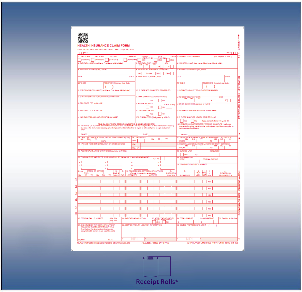 CMS 1500 Insurance Claim Forms HCFA 1500 version 2 12 2 500 Sheets EBay