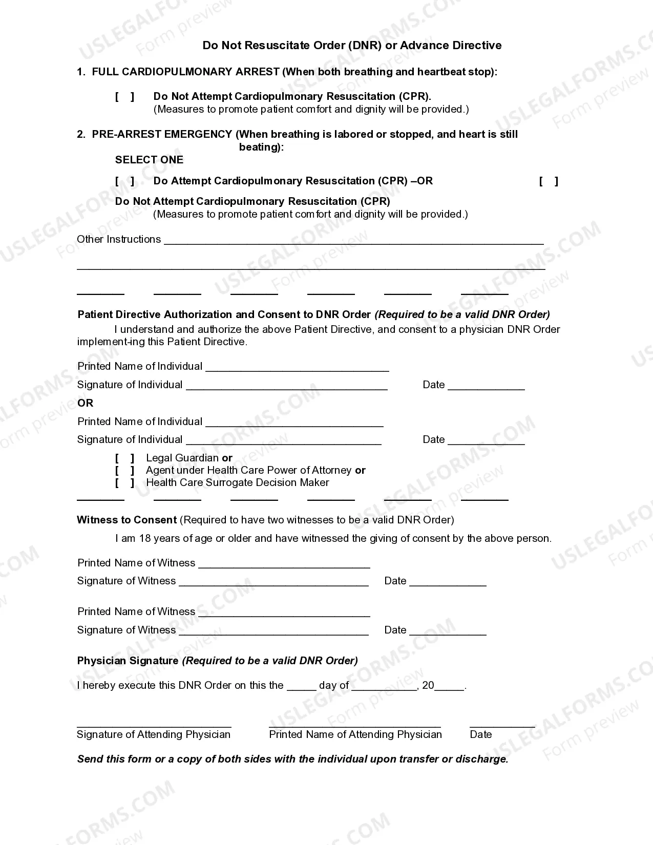 free printable dnr form texas