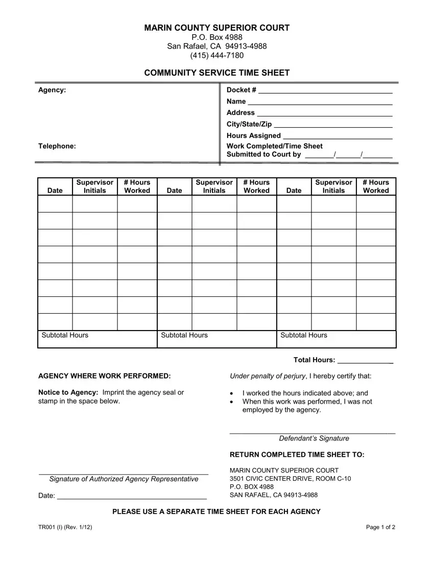 Community Service Time Sheet Fill Out Printable PDF