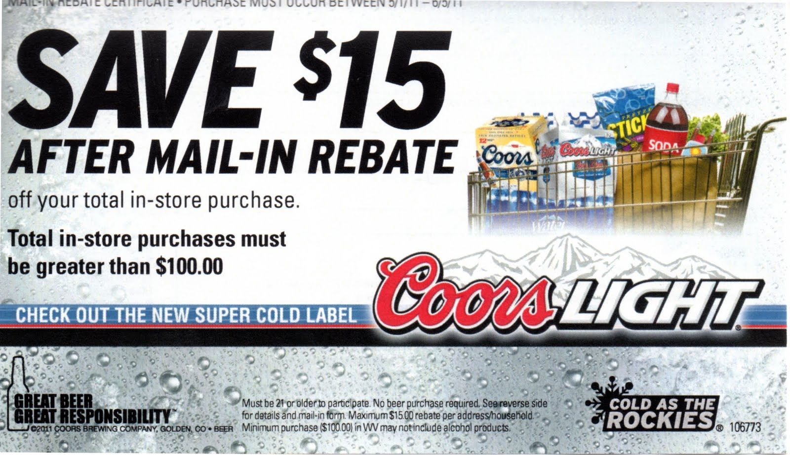 Coors Beer Rebate 15 On In Store Purchase Coupondev