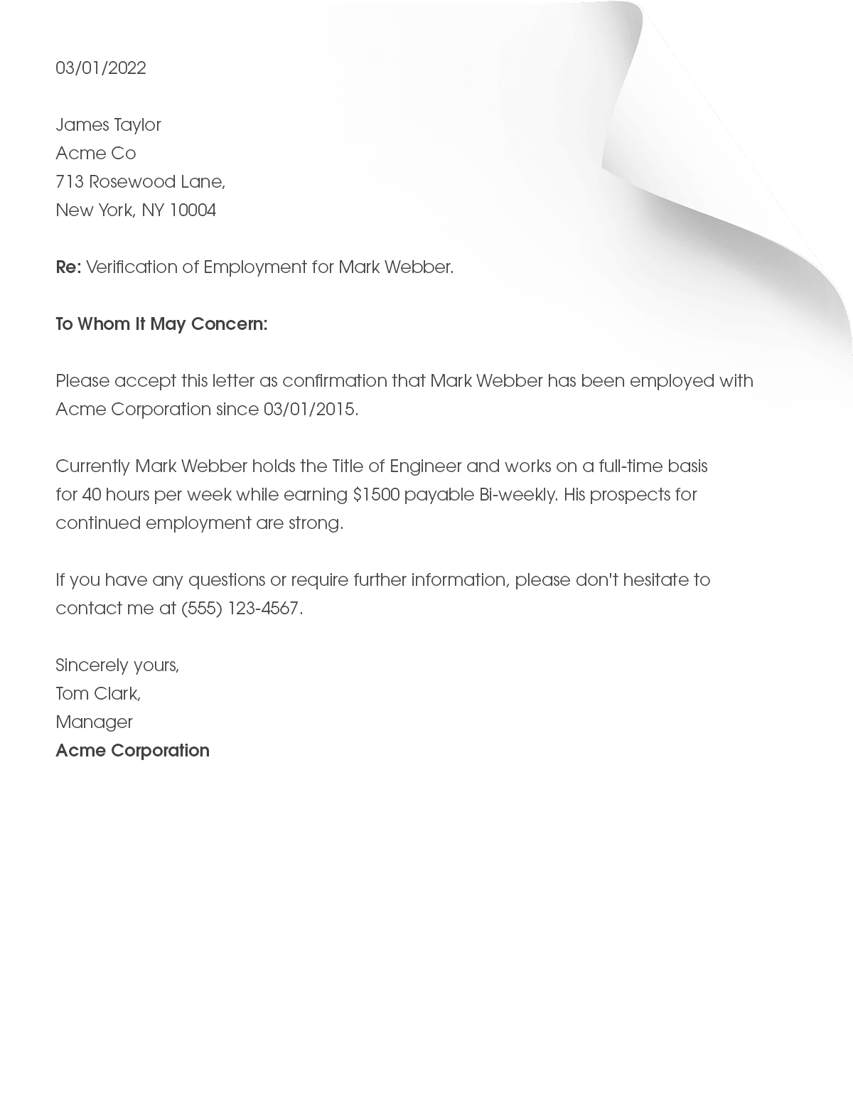 employment verification letter template word