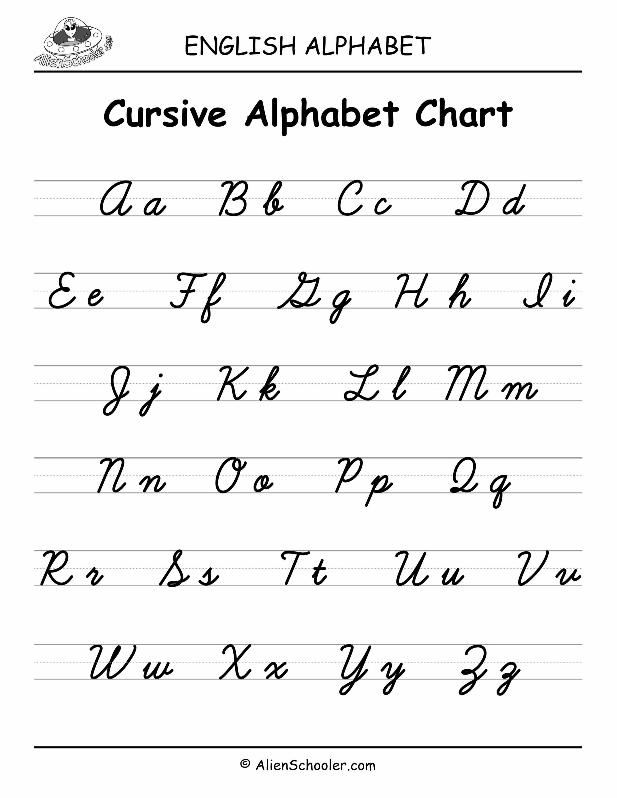 Cursive Alphabet Chart Printable PDF Alien Schooler