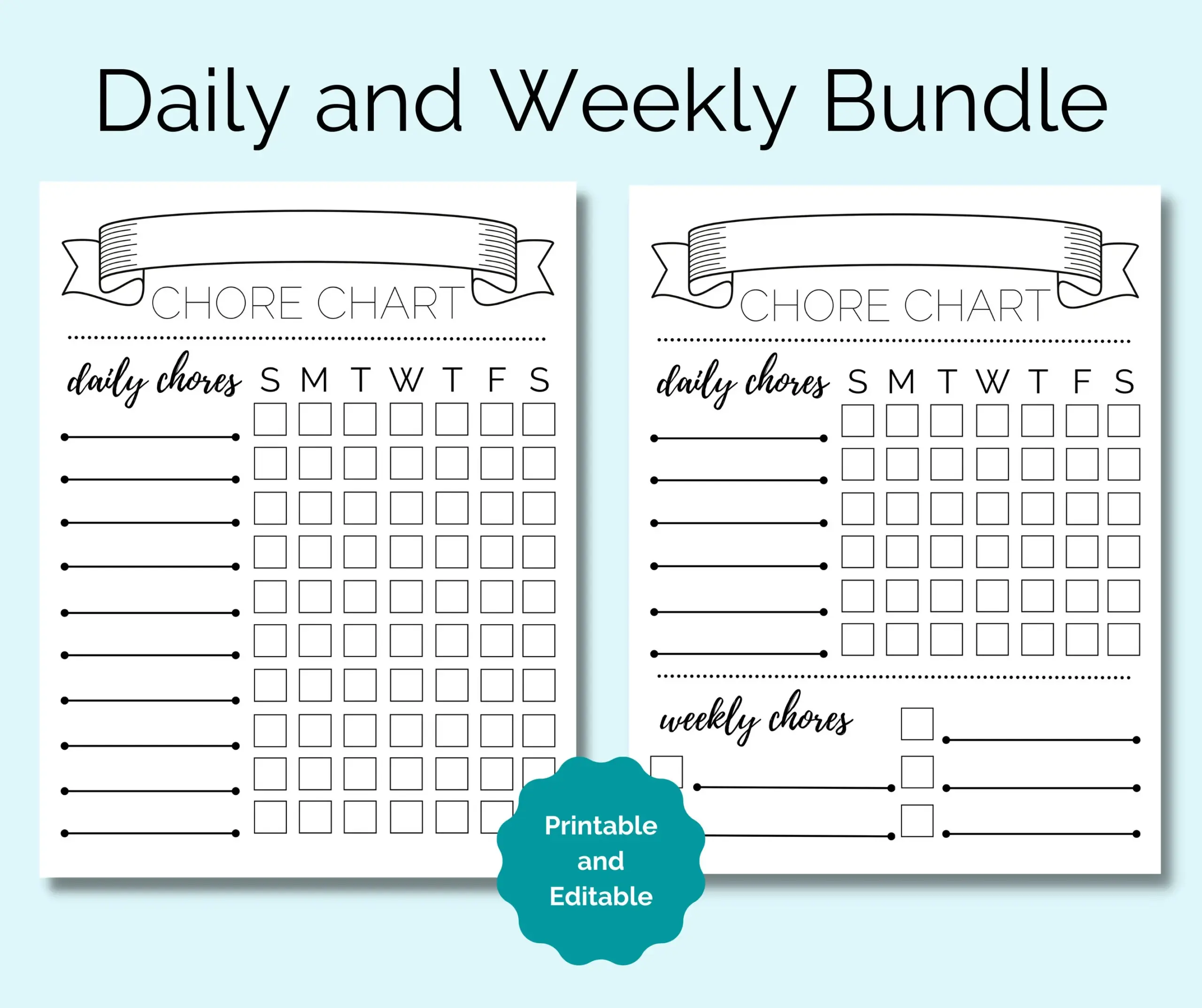 Daily And Weekly Chore Chart Chore Chart Kids Chore Chart Printable Kids Chore Chart Printable Kids Chore Chart Customized Chore Chart Etsy