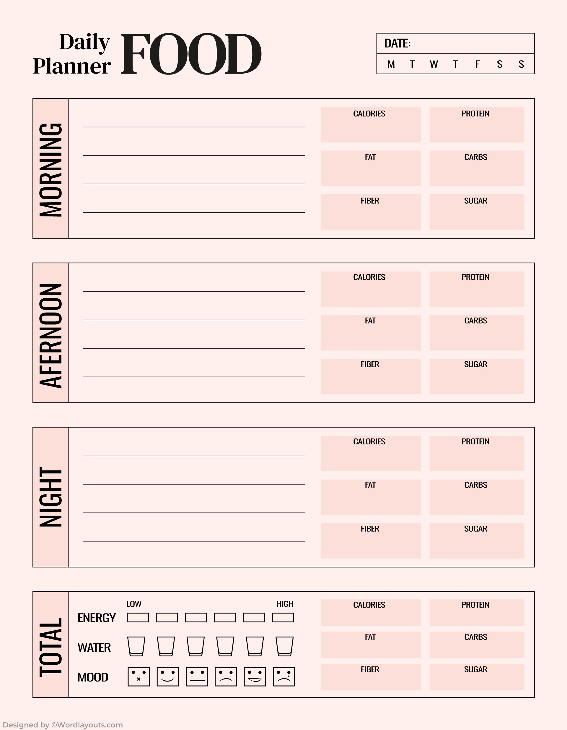 daily food log template