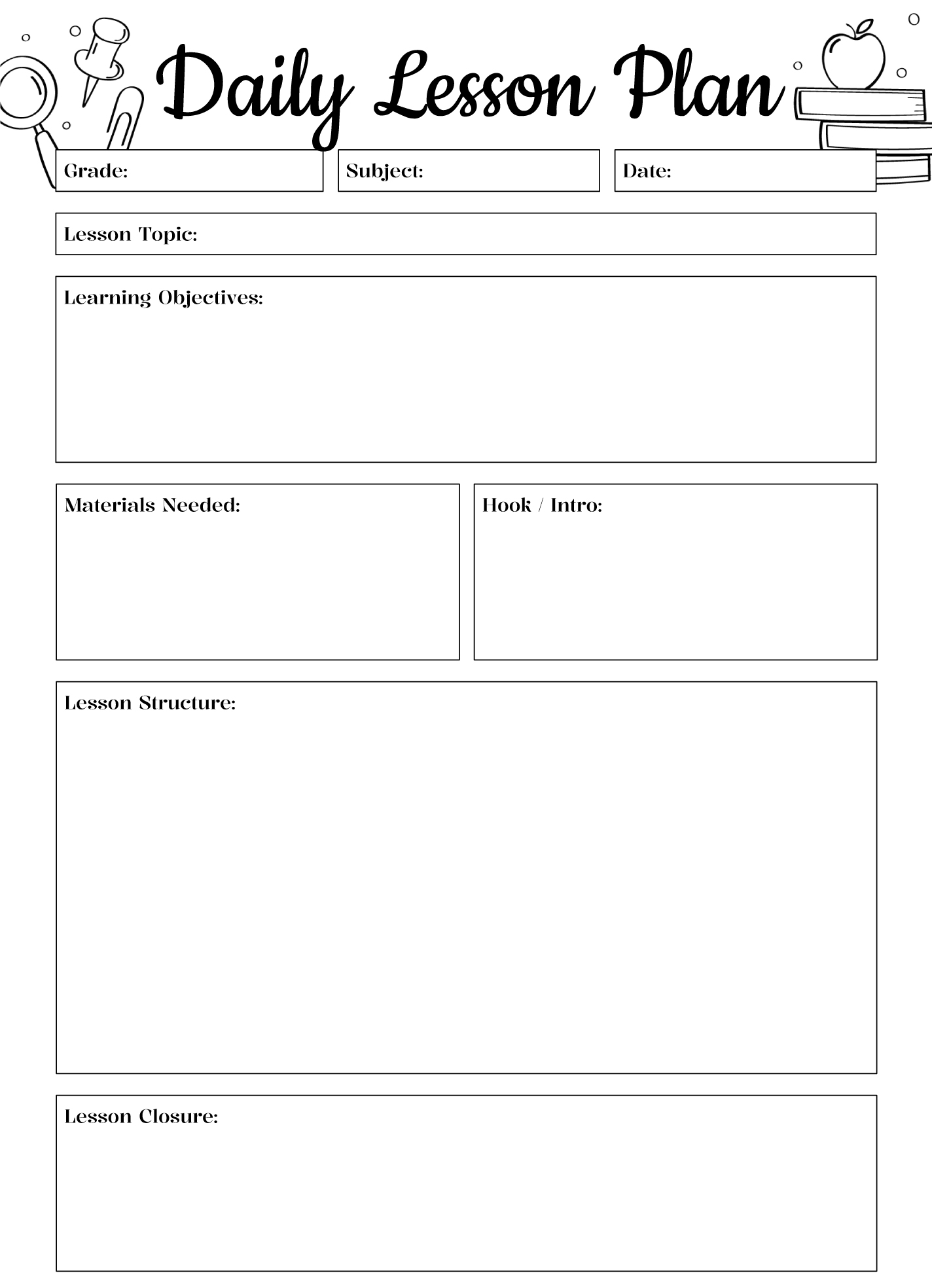 Daily Lesson Plan Free Google Docs Template Gdoc io
