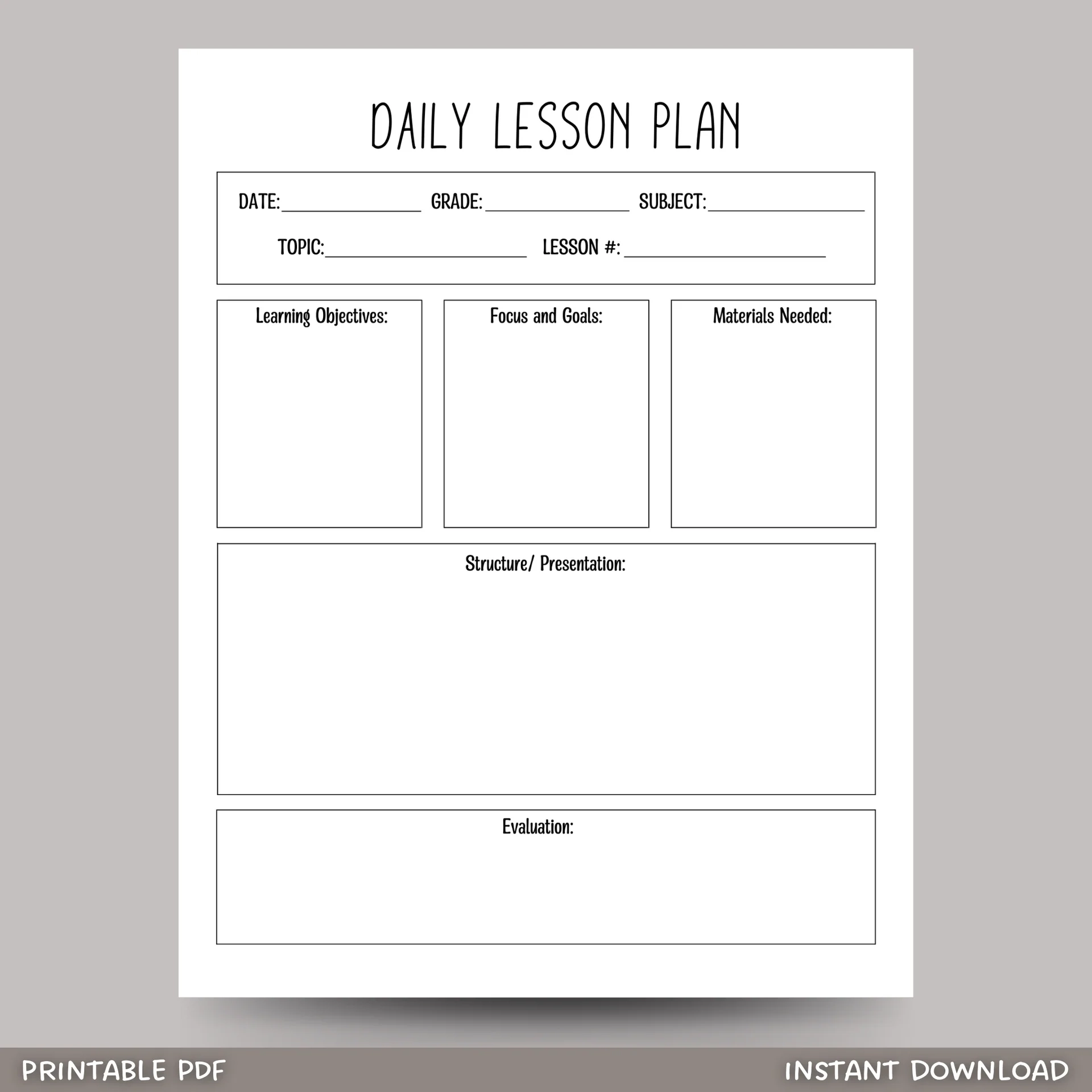 Daily Lesson Plan Template Printable Simple Minimalist Lesson Planner Scribbled LLC