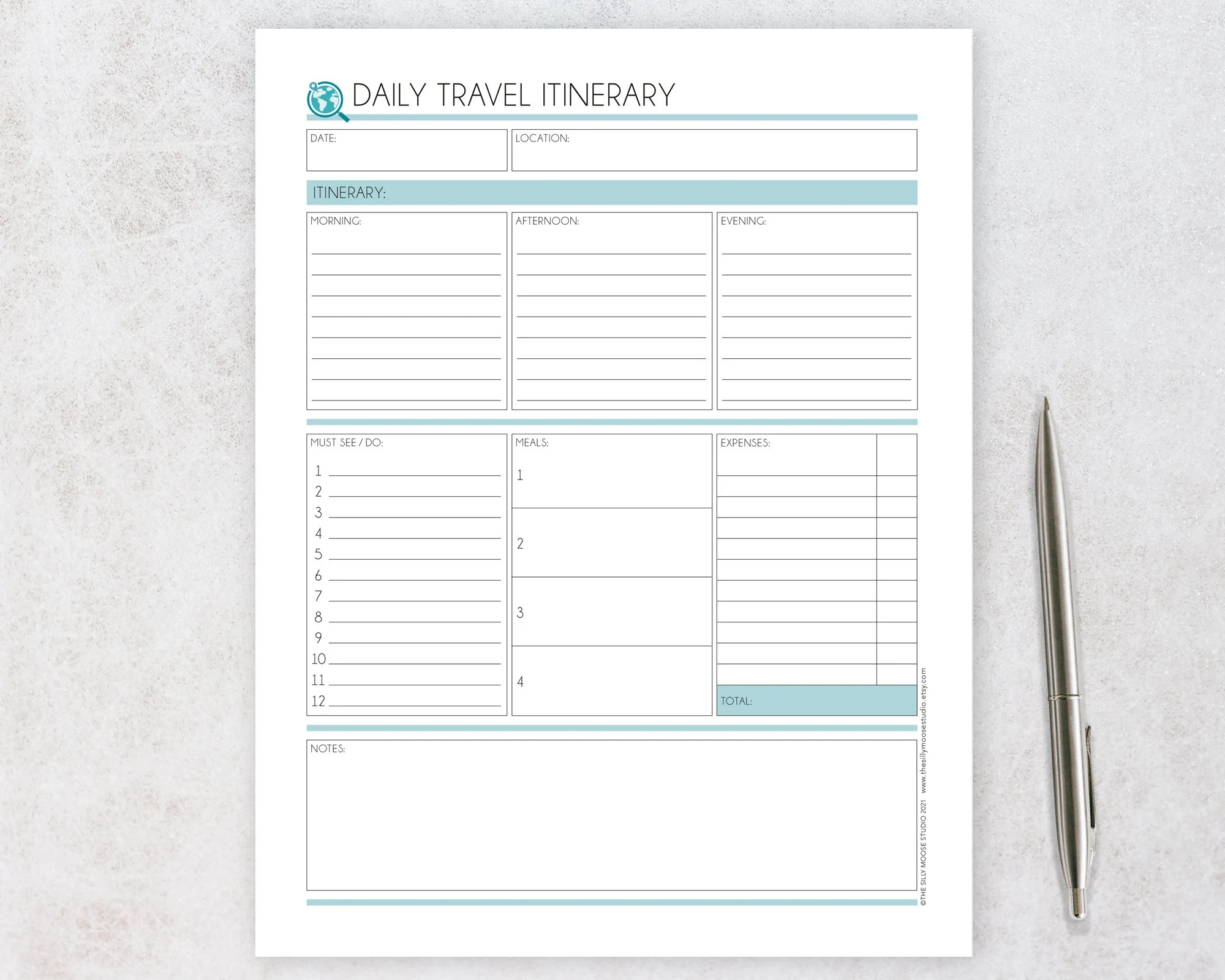 Daily Travel Itinerary Template Fillable Printable Digital PDF Vacation One Day Checklist Holiday Trip To Do List Planner Insert Etsy