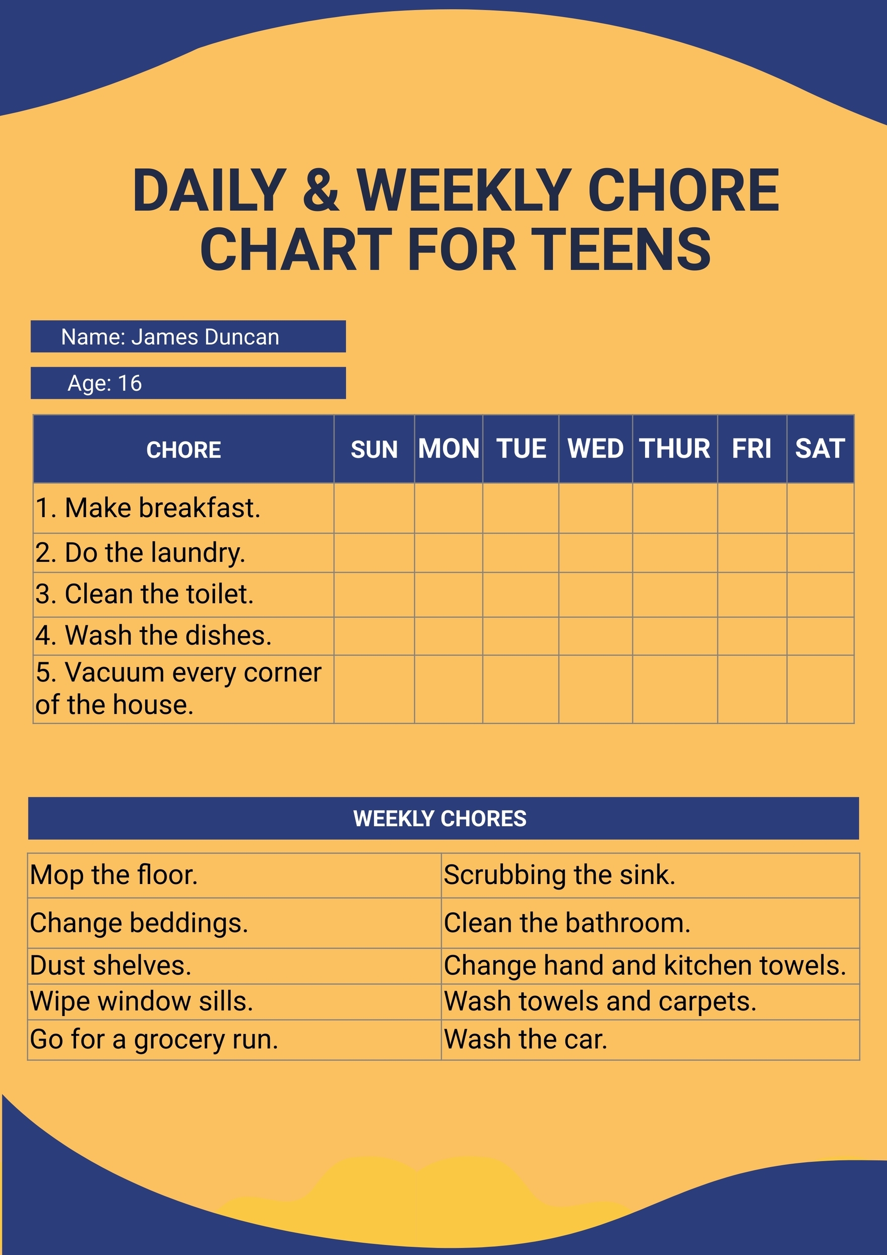 printable chore charts for teens