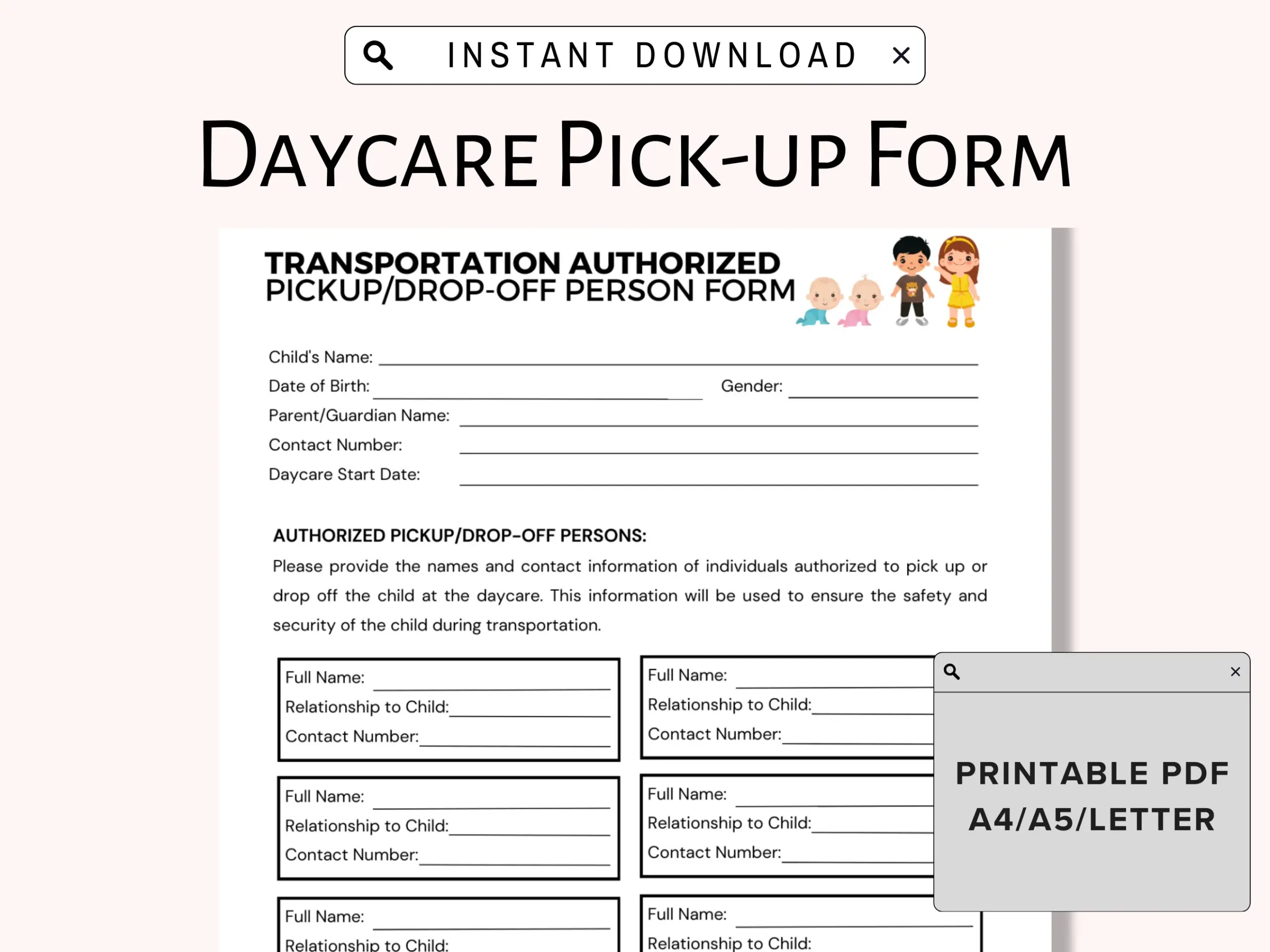 Daycare Pick up Form Child Care Center Child Authorized Pick up Printable Form Perfect For Daycare Providers Preschools In Home Daycares Etsy