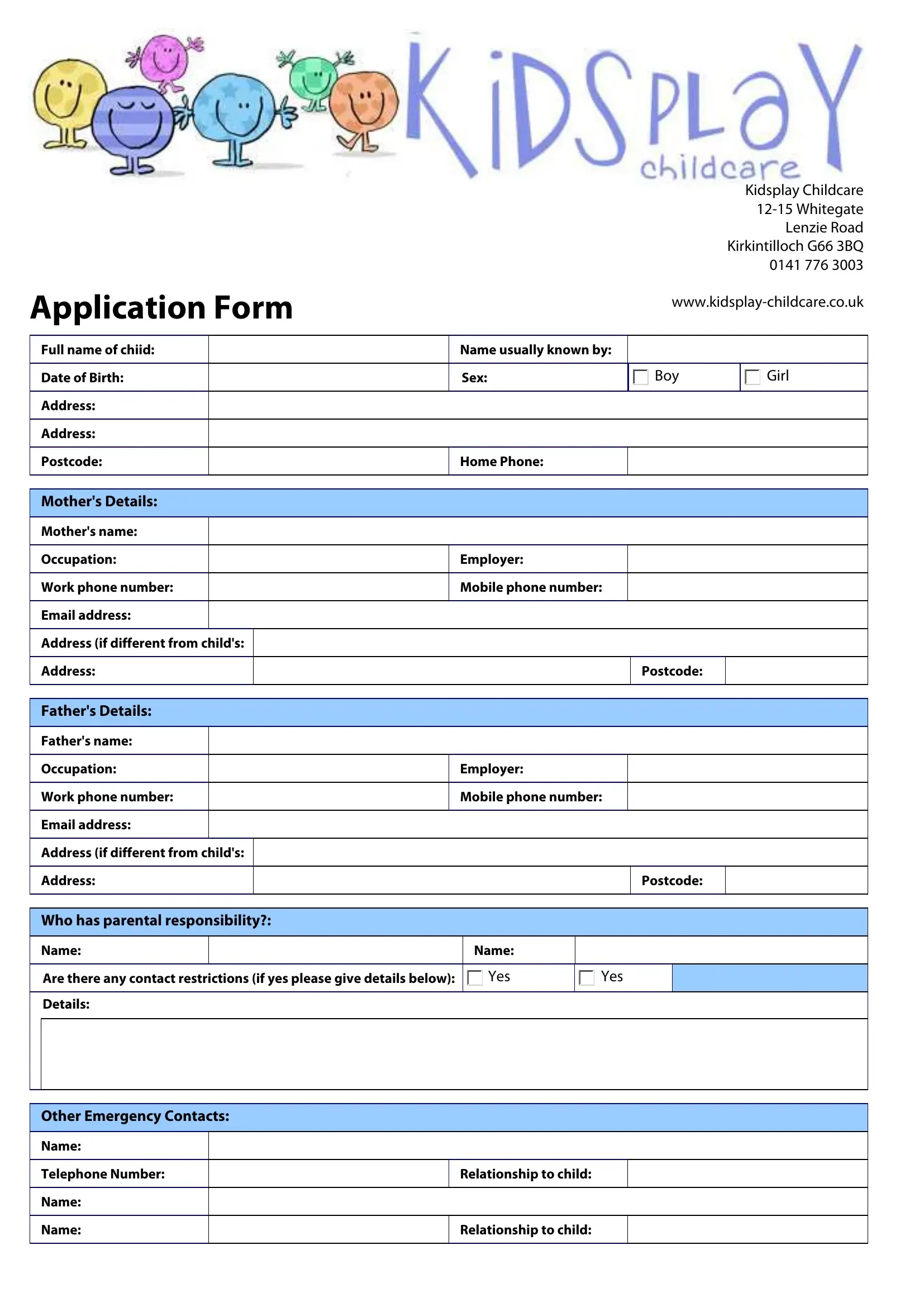 Daycare Registration Form Fill Out Printable PDF Forms