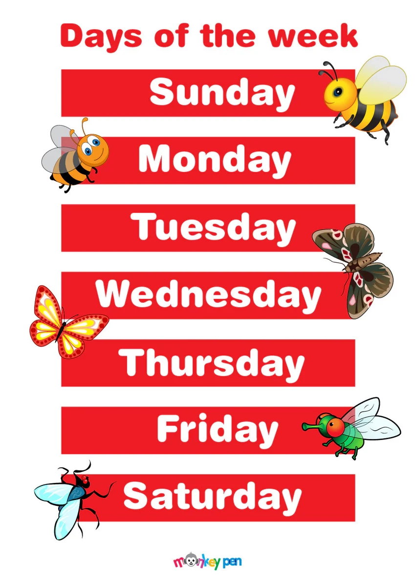 days of week chart printable