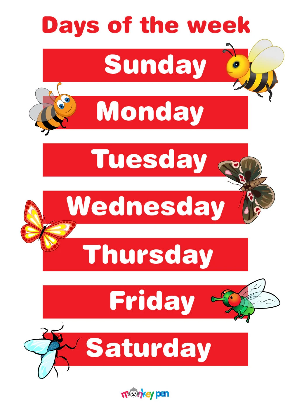 days of the week chart printable