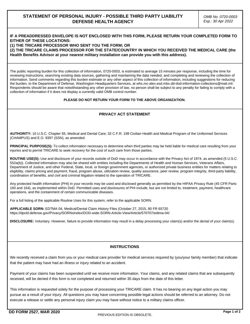 Dd Form 2527 Fill Out Printable PDF Forms Online