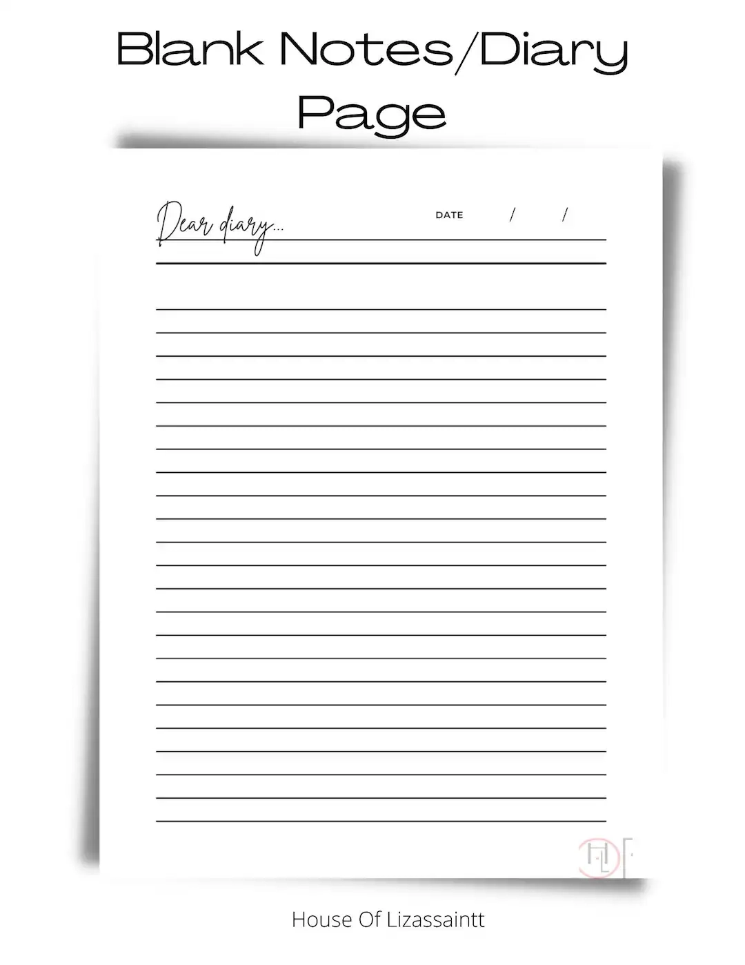 DEAR DIARY Printable BLANK Notes diary Insert Template Printable Planner Instant Download Template Pdf Organize Etsy