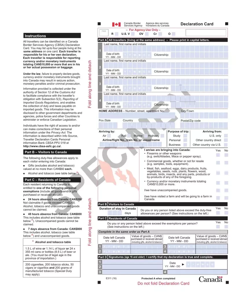 Declaration Canada E311 Fill Out Printable PDF Forms