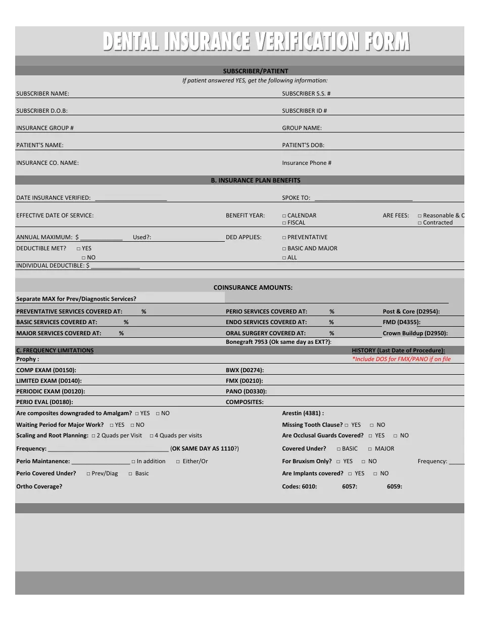 printable dental insurance verification form