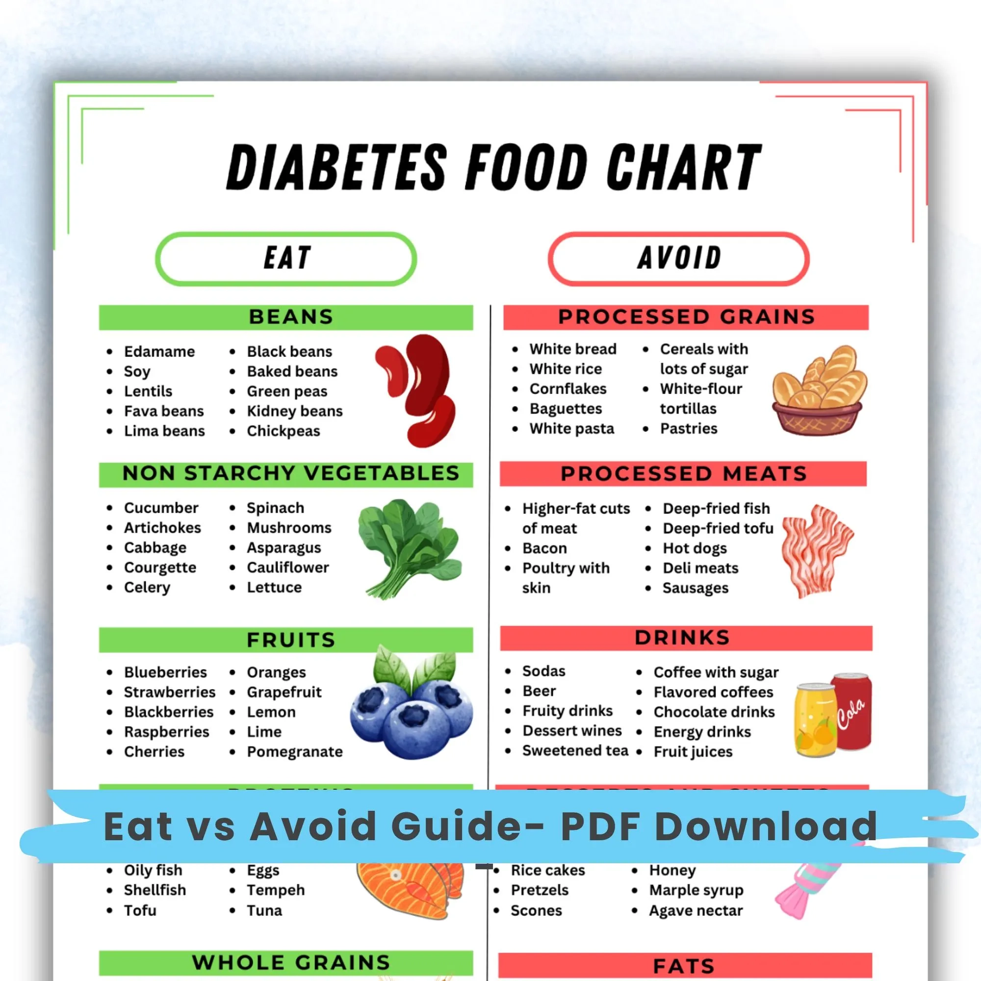 diabetic food chart printable