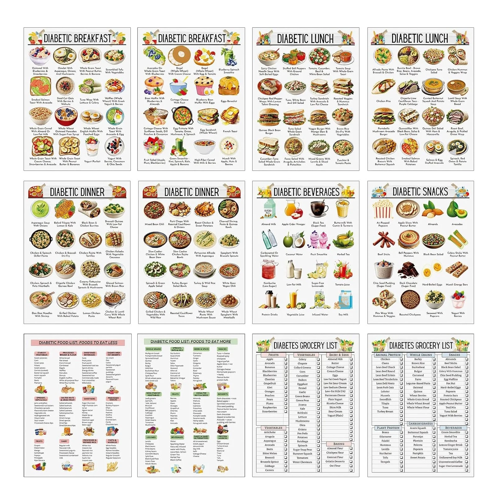 Diabetes Food List Chart Meal Planner For Diabetics Type 2 Diabetes Diet Plan Printable Diabetes Information Chart W Serving Size Carbs Calories Protein Glycemic Index GI Walmart