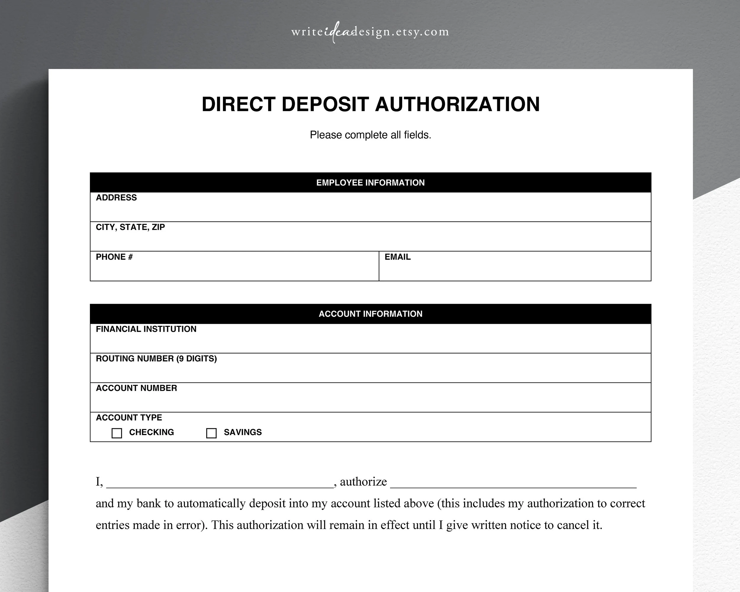printable direct deposit form
