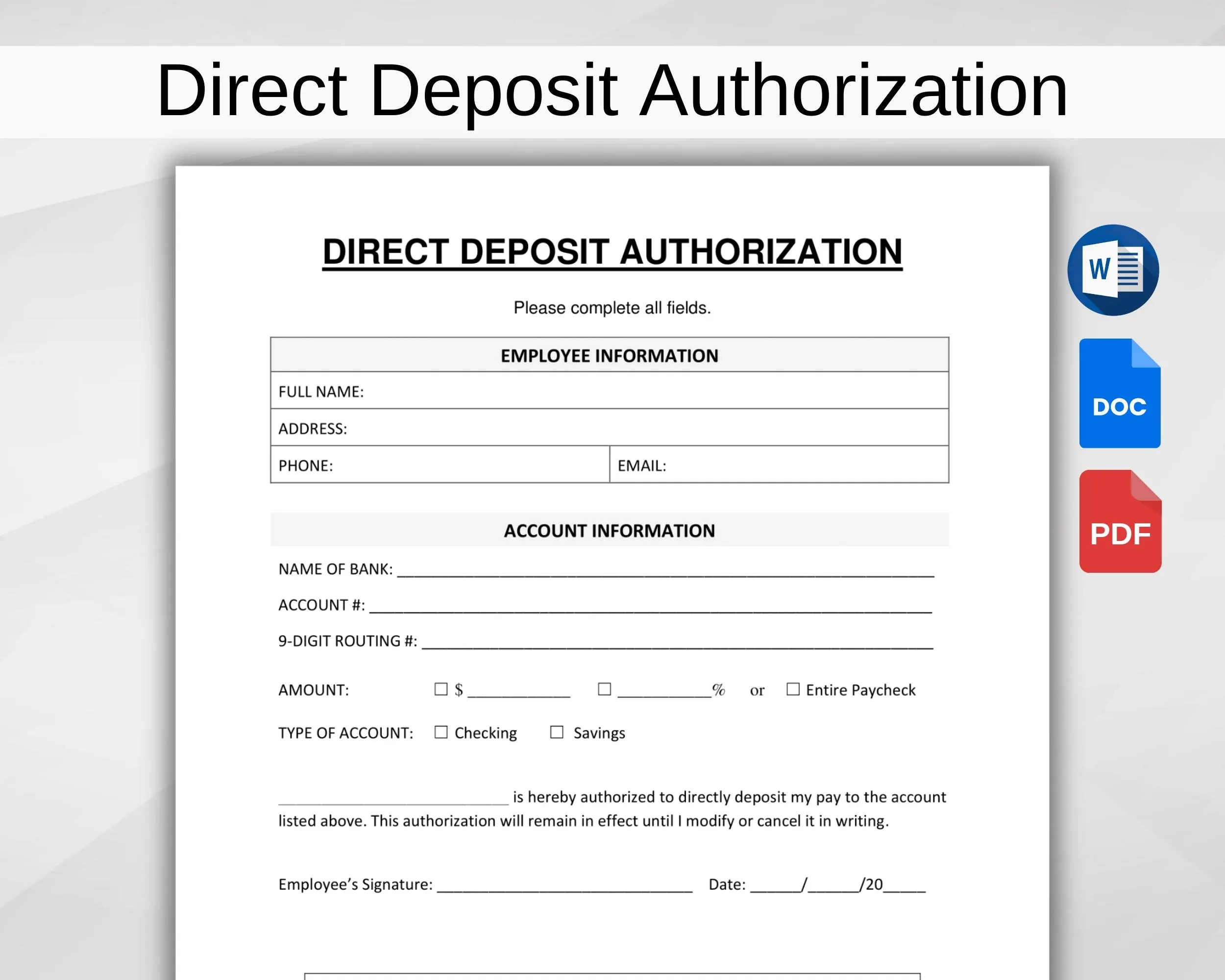 free printable direct deposit form