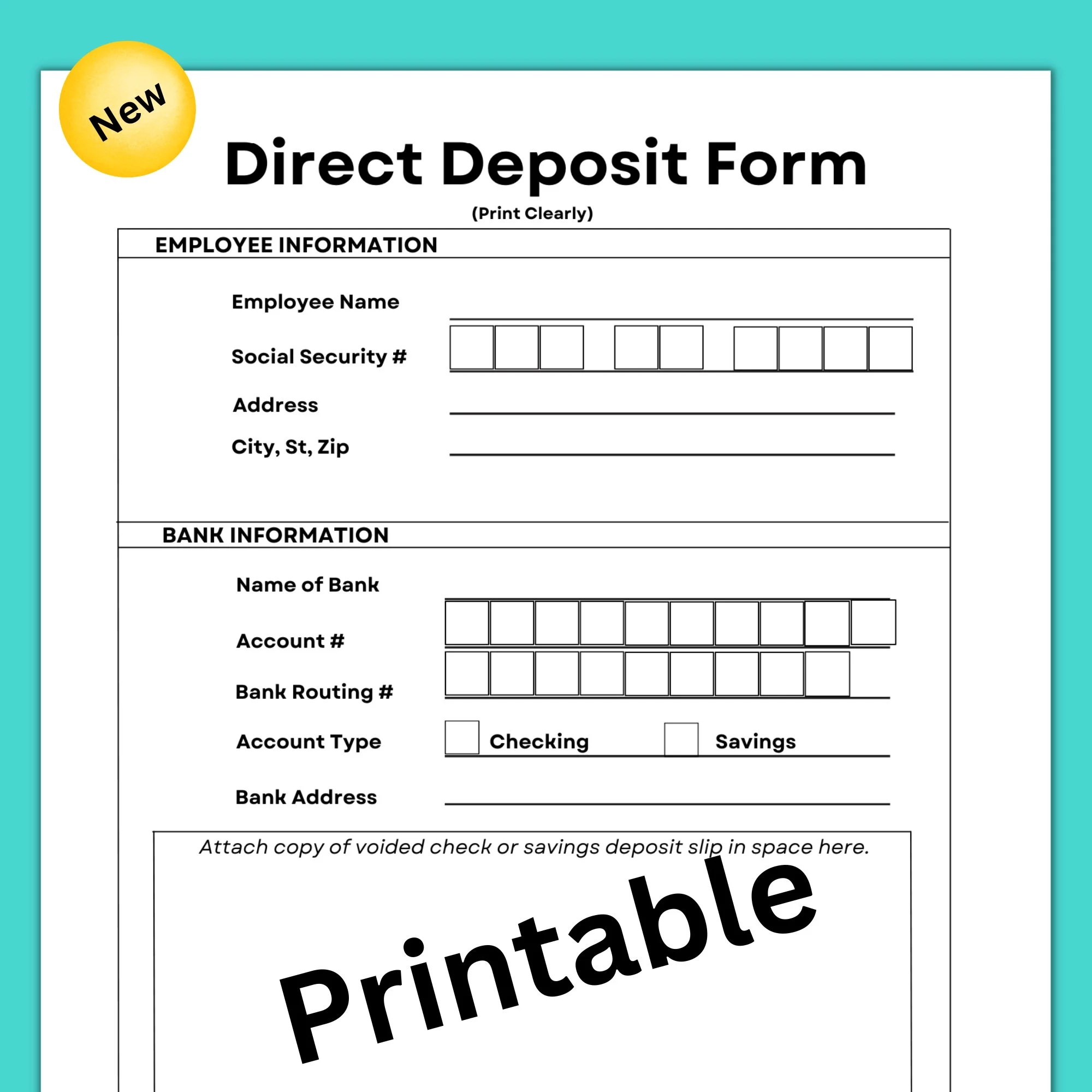 printable pdf simple direct deposit form